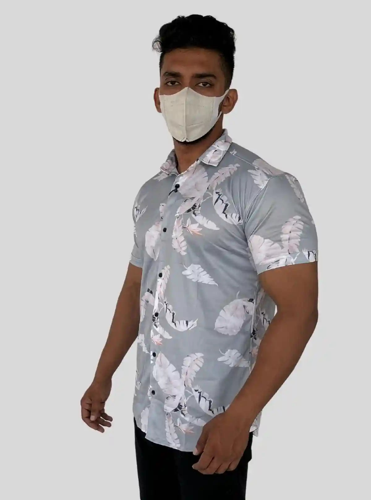 Men’s Light Grey Distressed Print Shirt in Polyester Spun | Boer & Fitch | Buy Online at  Boer and Fitch