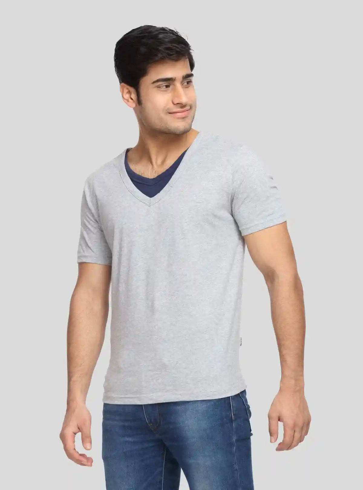 Men's Grey Melange Classic Fit V-Neck T-Shirt – Soft Cotton Everyday Essential | Buy Online at  Boer and Fitch