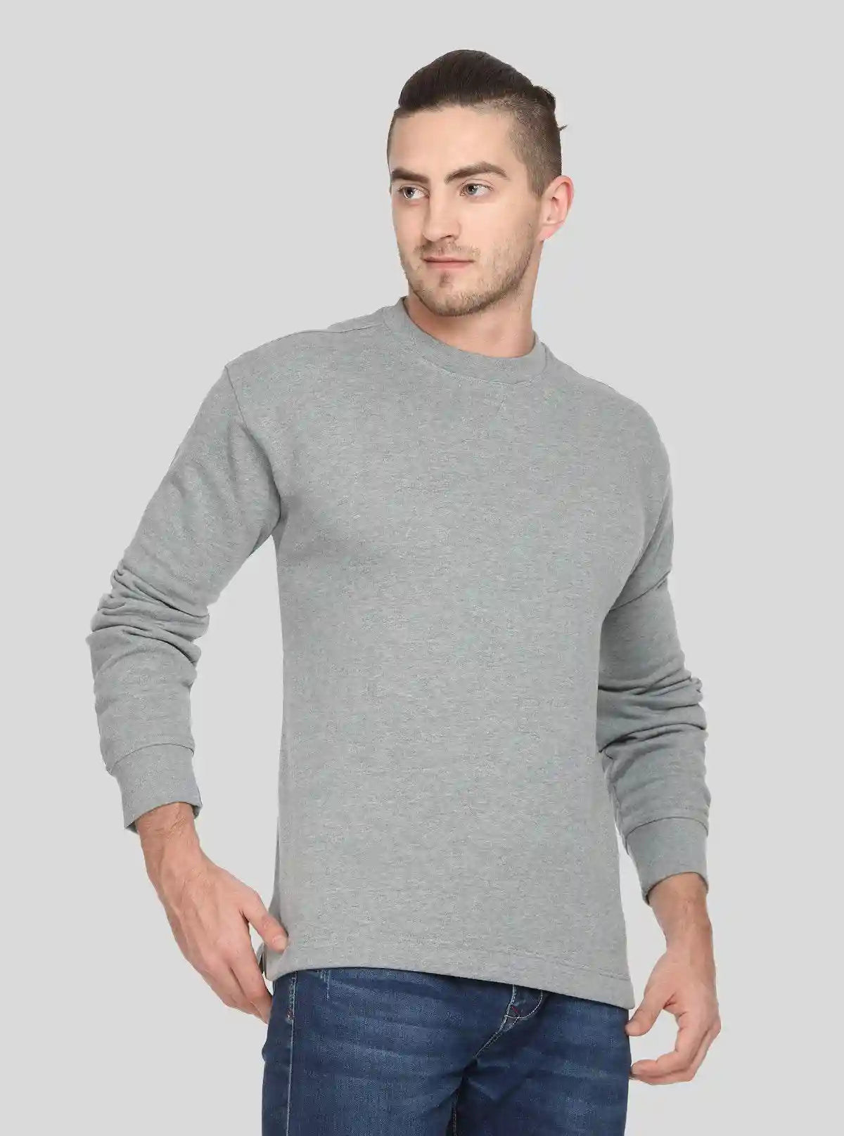 Men’s Grey Melange V-Cut Fleece Sweatshirt – Timeless, Warm & Refined | Buy Online at  Boer and Fitch