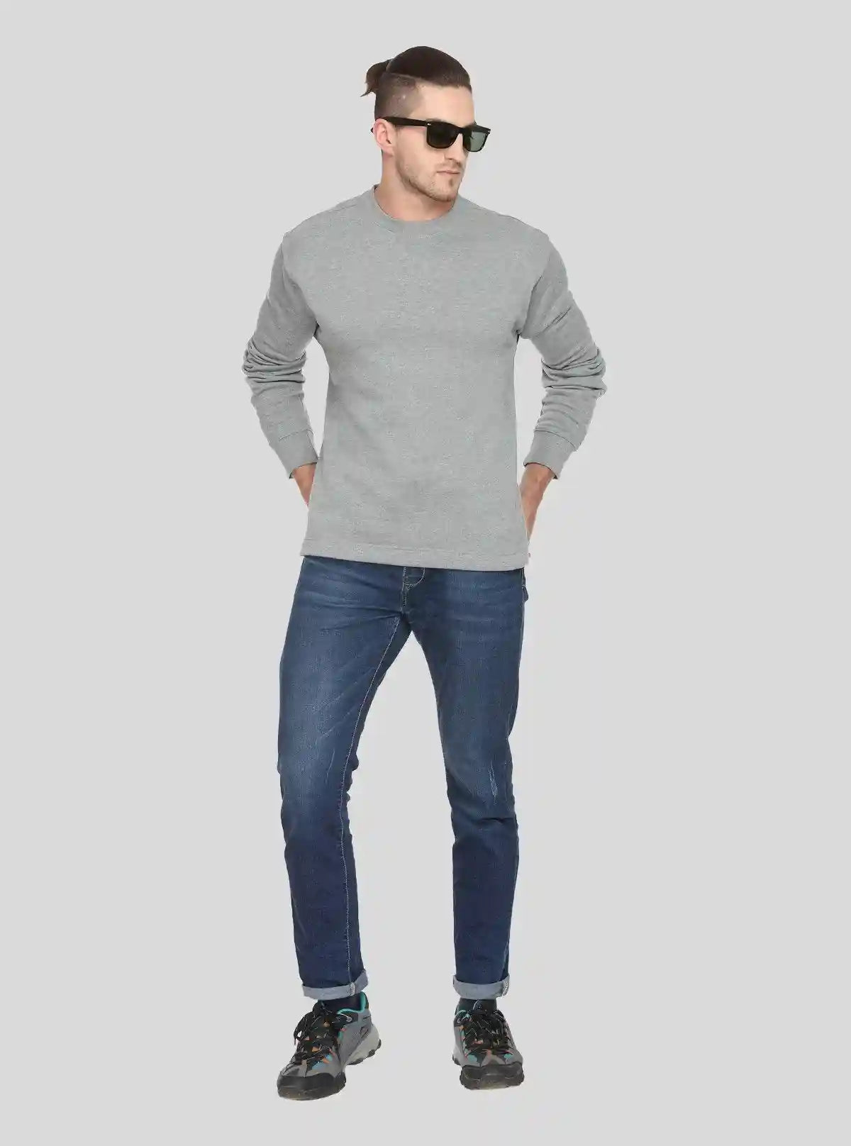 Men’s Grey Melange V-Cut Fleece Sweatshirt – Timeless, Warm & Refined | Buy Online at  Boer and Fitch
