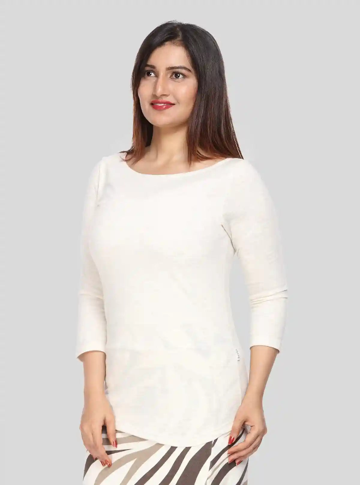 Women's Ecru Melange Scoop Neck Long Sleeve Cotton Jersey Top | Buy Online at  Boer and Fitch