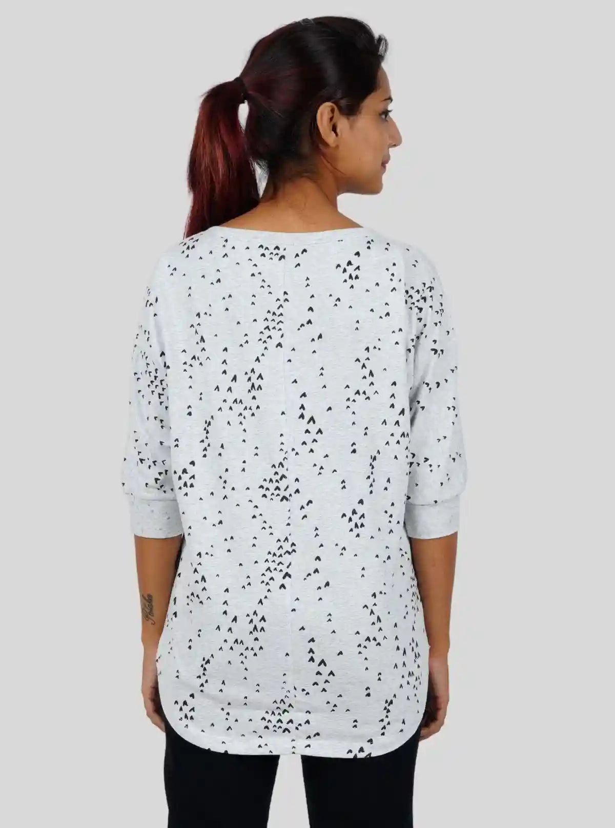 Women's Light Grey Heart Print T-Shirt with Neck Strap – 3/4 Sleeve | Buy Online at  Boer and Fitch