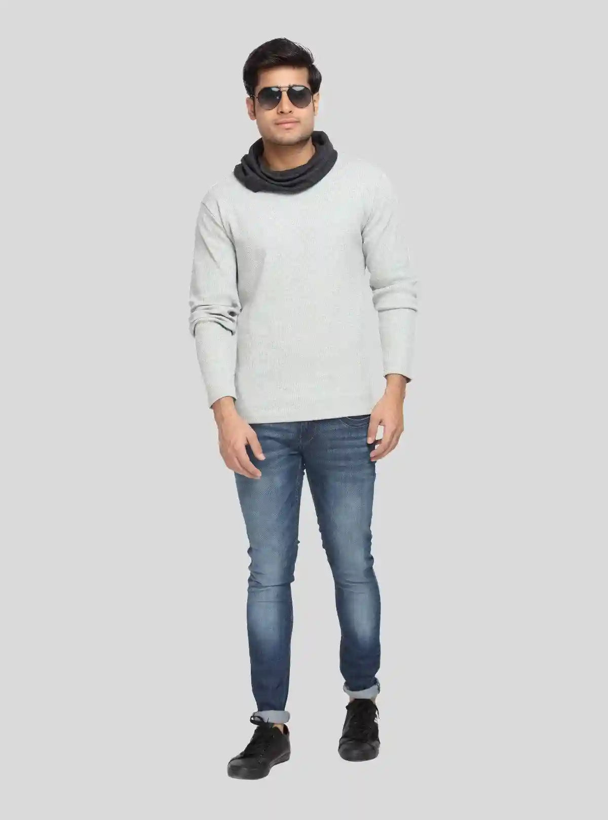 Men’s Grey Melange Cowl Neck Sweatshirt – Modern Comfort with Urban Edge | Buy Online at  Boer and Fitch