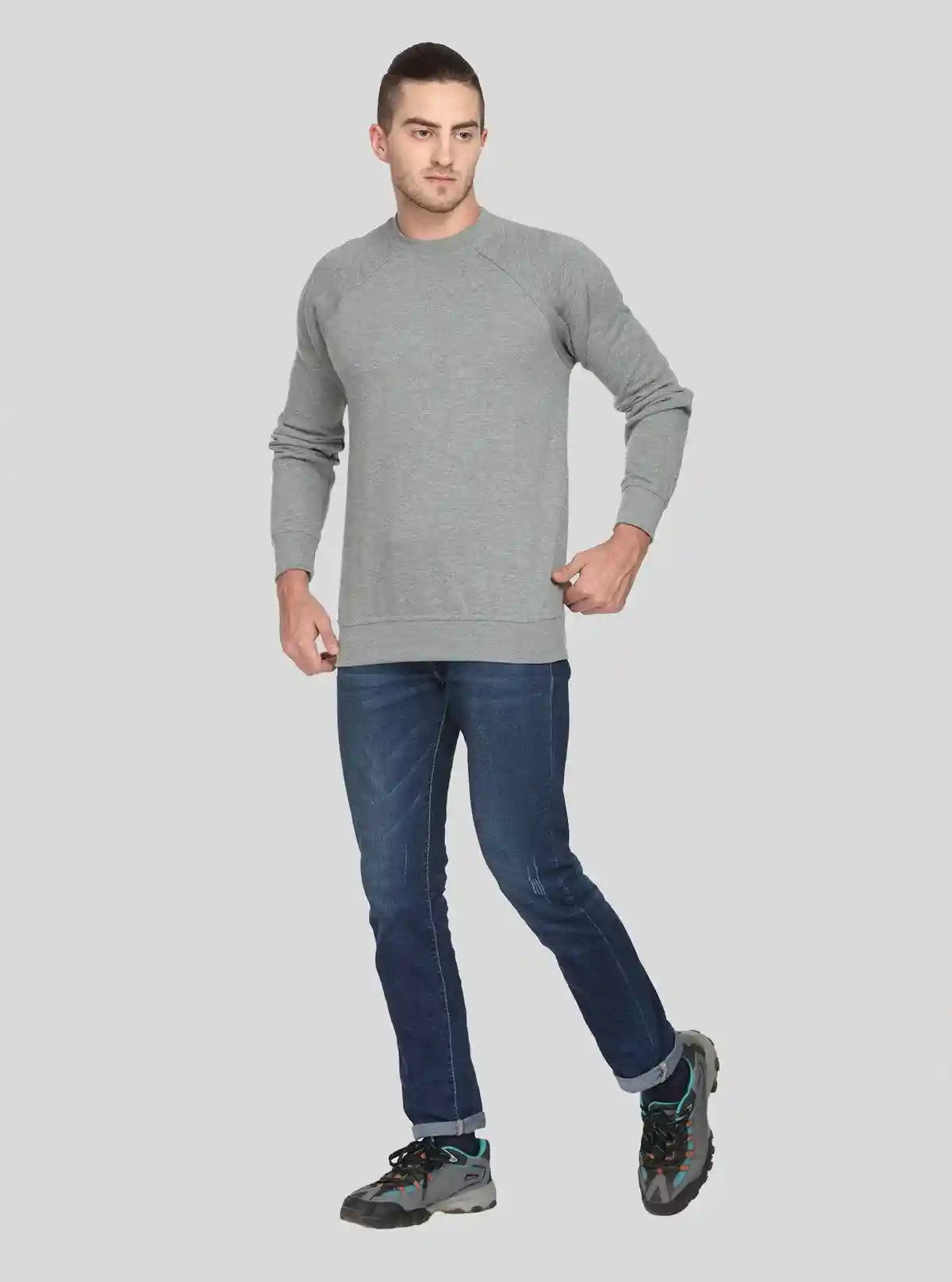Men’s Grey Melange Fleece Sweatshirt – Timeless Warmth & Soft Comfort | Buy Online at  Boer and Fitch