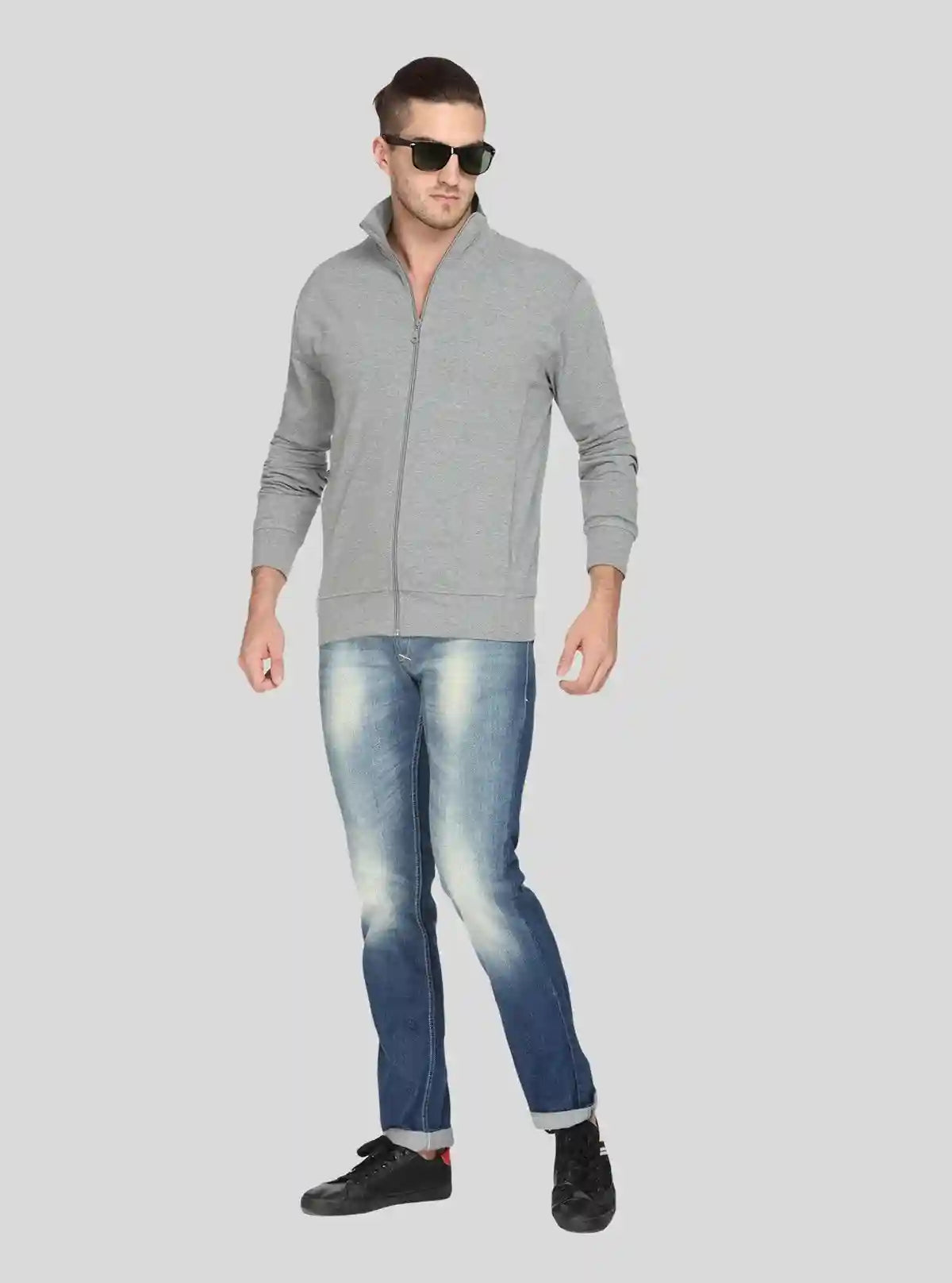 Men’s Grey Melange Full Zipper Cardigan – Timeless Comfort & Versatility | Buy Online at  Boer and Fitch