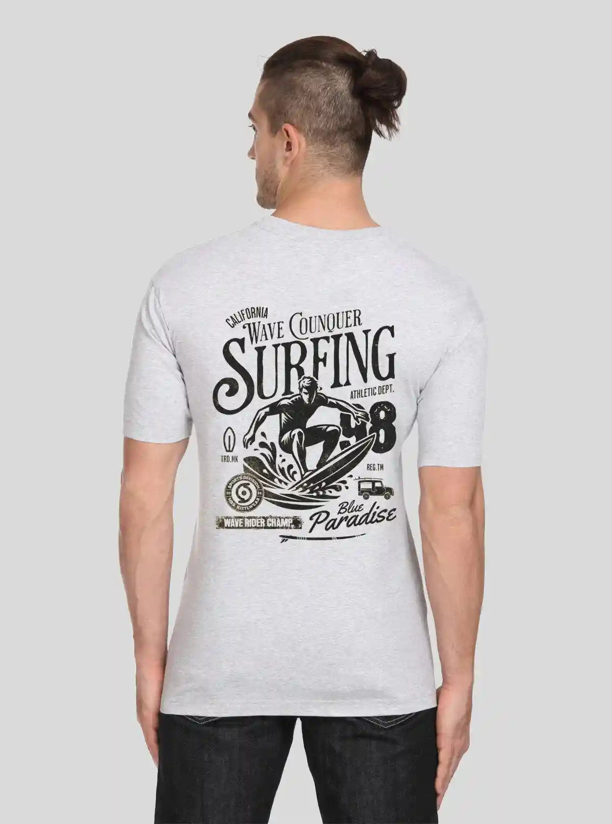 Men’s Grey Melange V-Neck Printed T-Shirt – Casual Comfort Meets Style | Buy Online at  Boer and Fitch