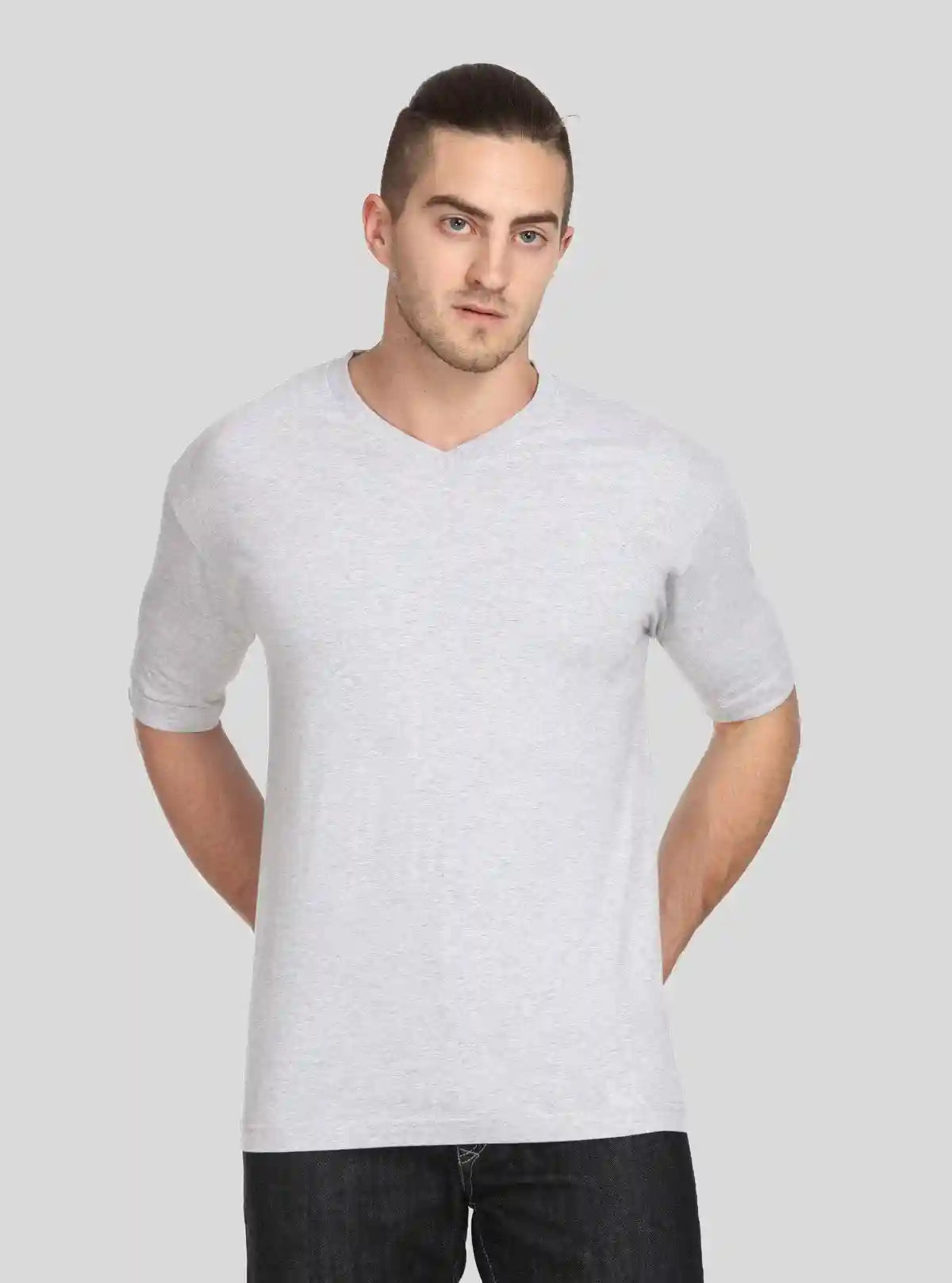 Men’s Grey Melange V-Neck Printed T-Shirt – Casual Comfort Meets Style | Buy Online at  Boer and Fitch