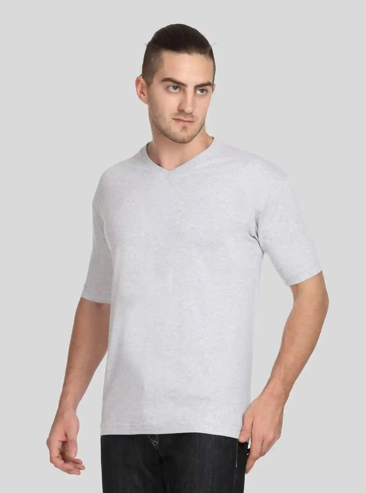 Men’s Grey Melange V-Neck Printed T-Shirt – Casual Comfort Meets Style | Buy Online at  Boer and Fitch