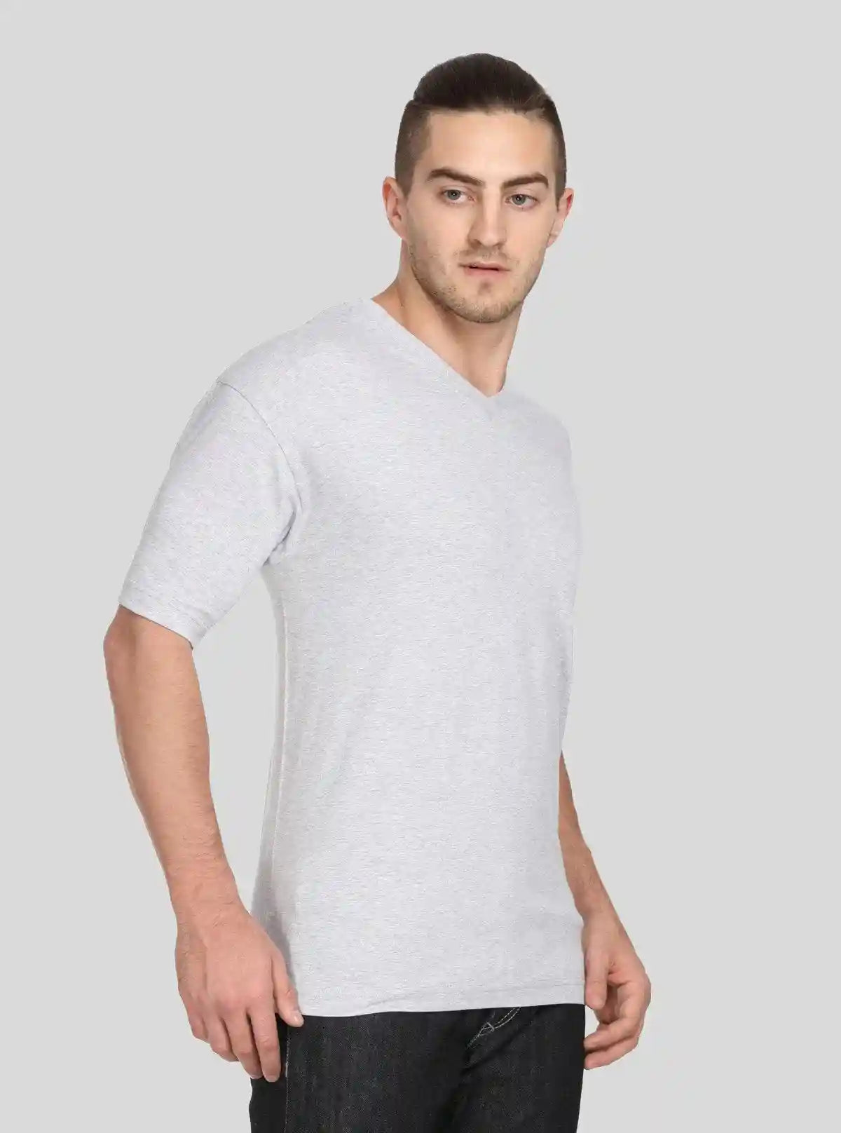 Men’s Grey Melange V-Neck Printed T-Shirt – Casual Comfort Meets Style | Buy Online at  Boer and Fitch