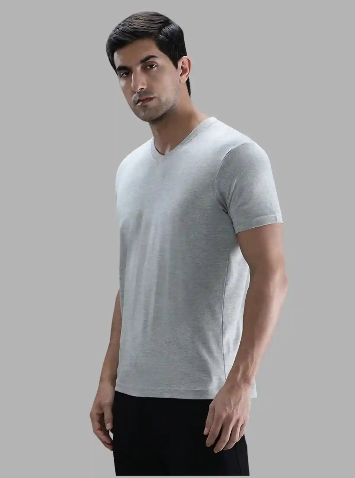 Men’s Grey Melange V-Neck T-Shirt – Minimalist Comfort & Everyday Style | Buy Online at  Boer and Fitch