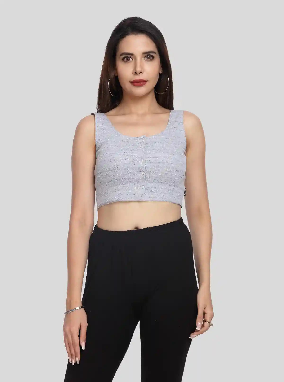 Women's Grey Melange Button Front Cotton Durby Knit Crop Top | Buy Online at  Boer and Fitch
