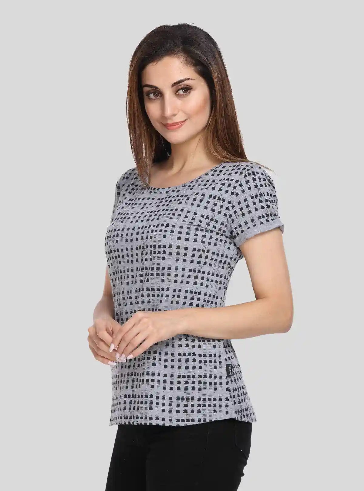 Women's Grey Melange Patterned Top – Casual Chic in Soft Cotton Knit | Buy Online at  Boer and Fitch