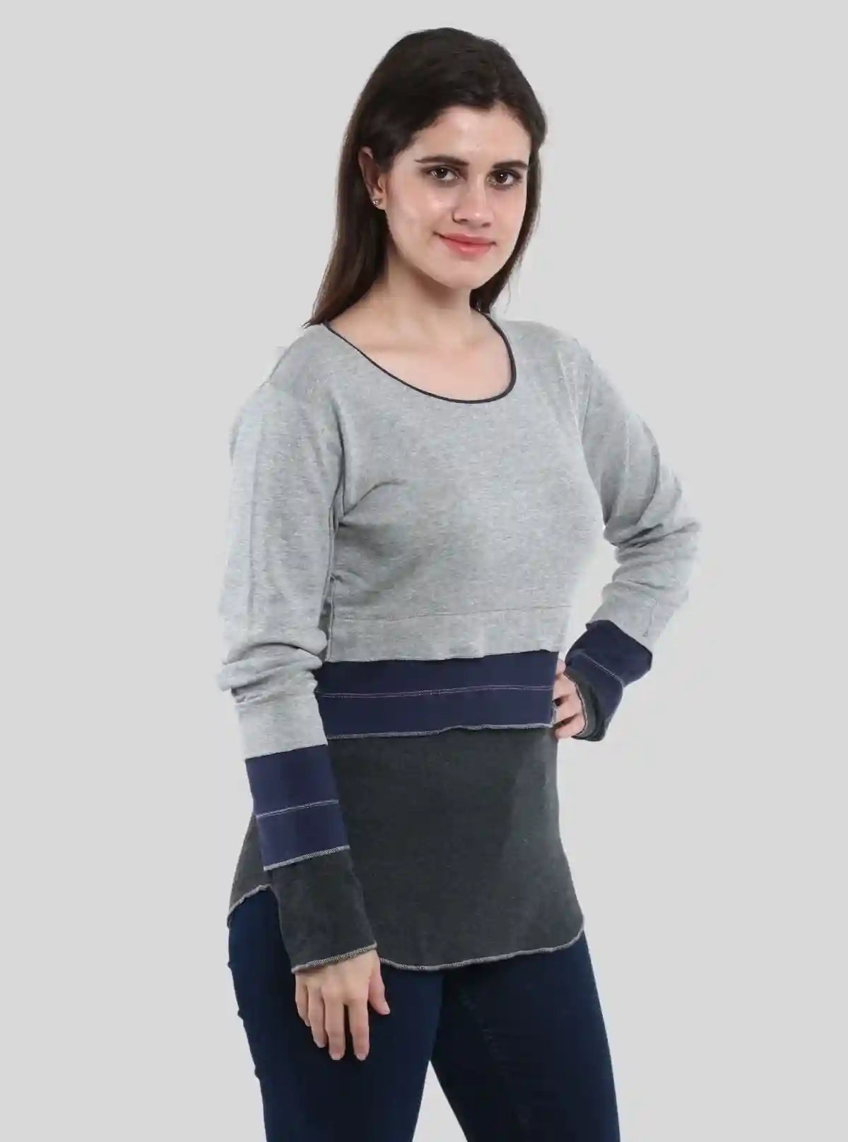 Women’s Grey Melange Scoop Neck Cut and Sew Long Sleeve Top – Cotton Rib Knit by Boer & Fitch | Buy Online at  Boer and Fitch