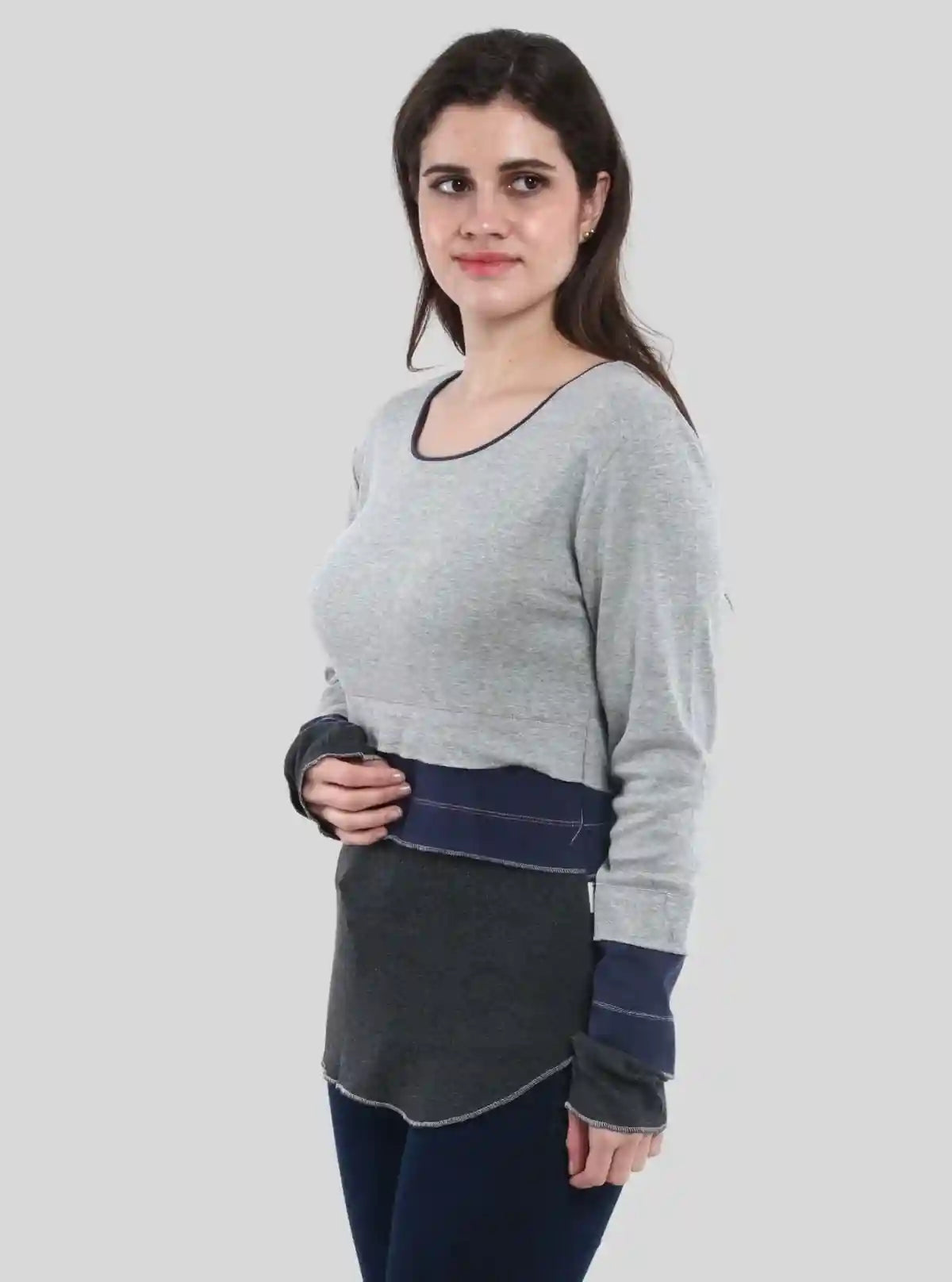 Women’s Grey Melange Scoop Neck Cut and Sew Long Sleeve Top – Cotton Rib Knit by Boer & Fitch | Buy Online at  Boer and Fitch