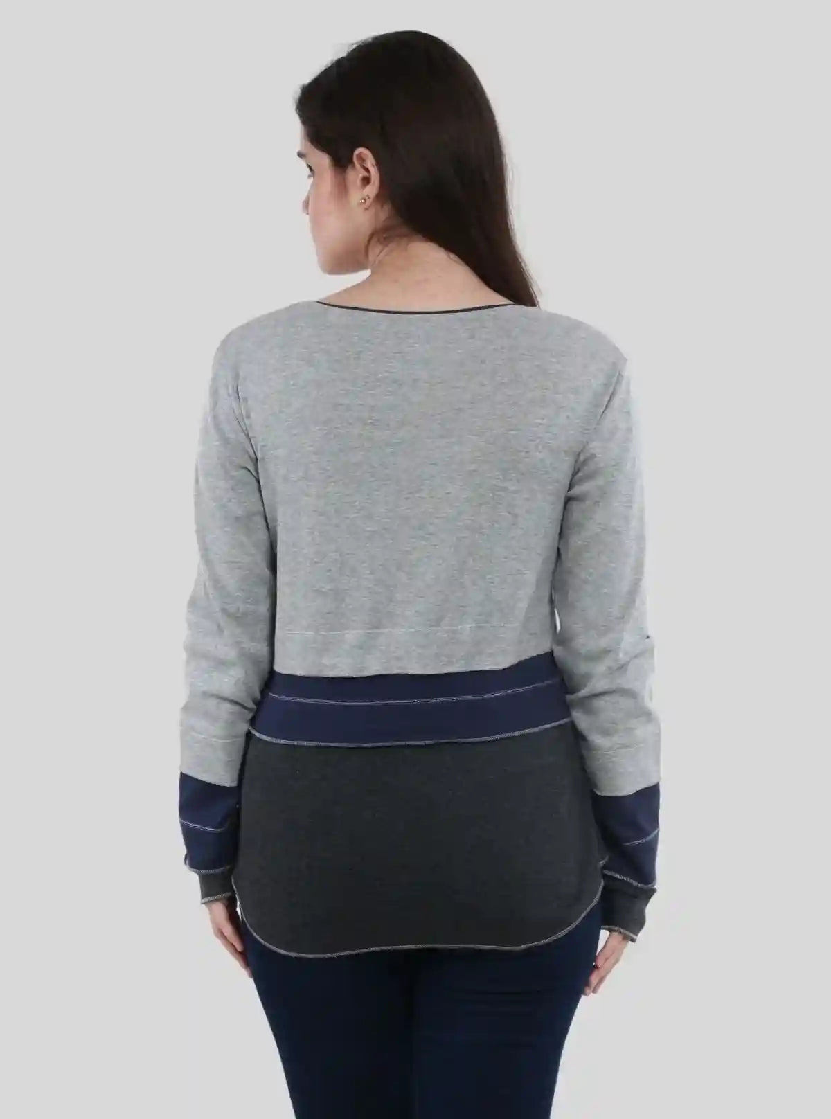 Women’s Grey Melange Scoop Neck Cut and Sew Long Sleeve Top – Cotton Rib Knit by Boer & Fitch | Buy Online at  Boer and Fitch