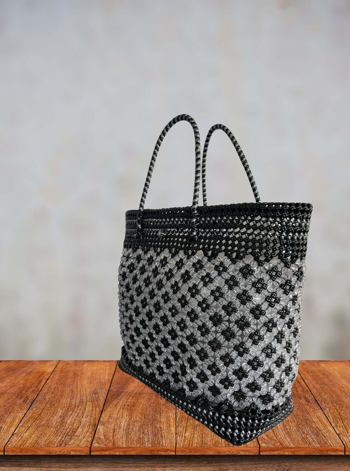 Grey Mosaic Handmade Beaded Tote Bag – Artisanal Sustainable Fashion - Boer and Fitch
