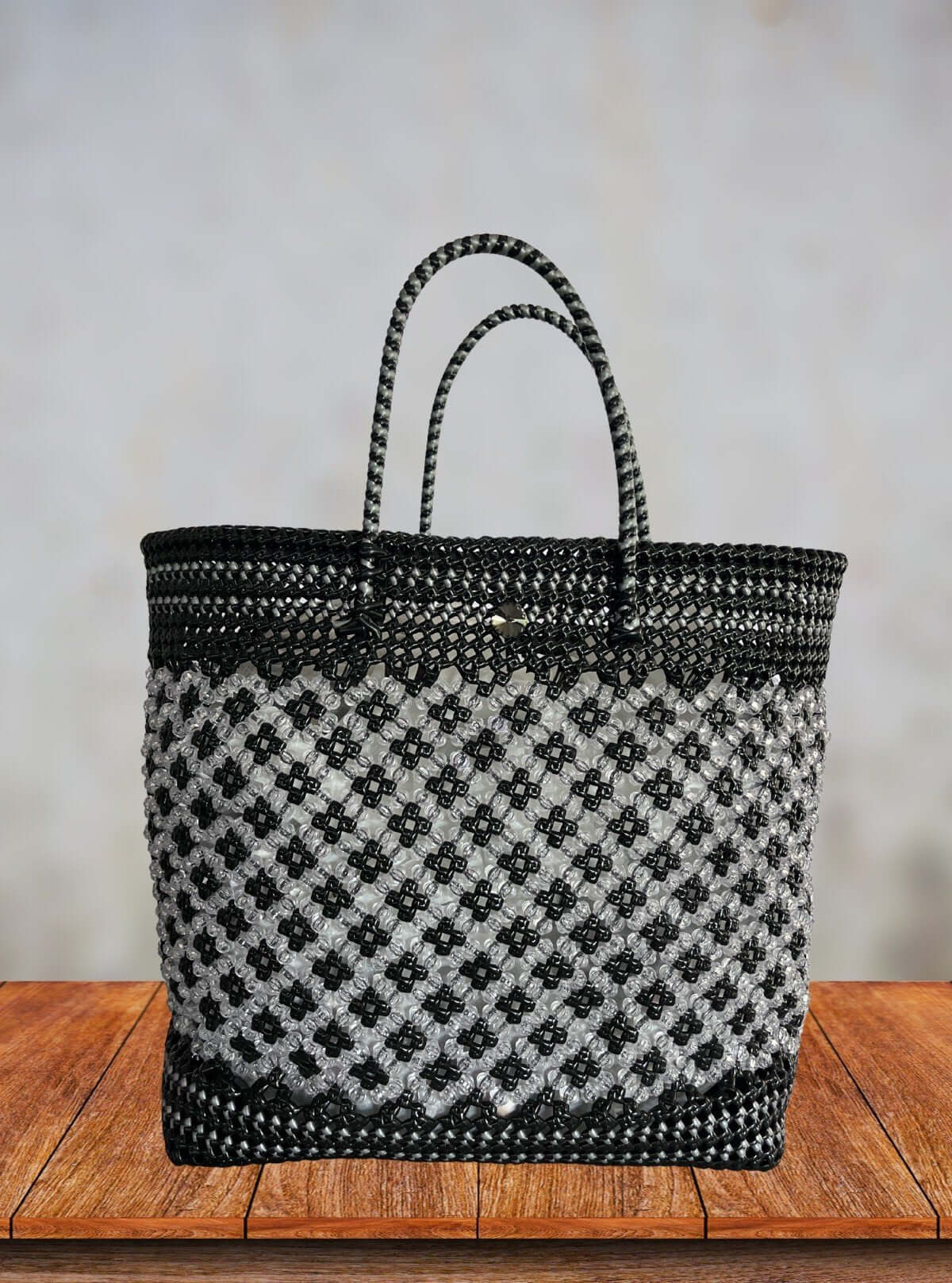 Grey Mosaic Handmade Beaded Tote Bag – Artisanal Sustainable Fashion - Boer and Fitch