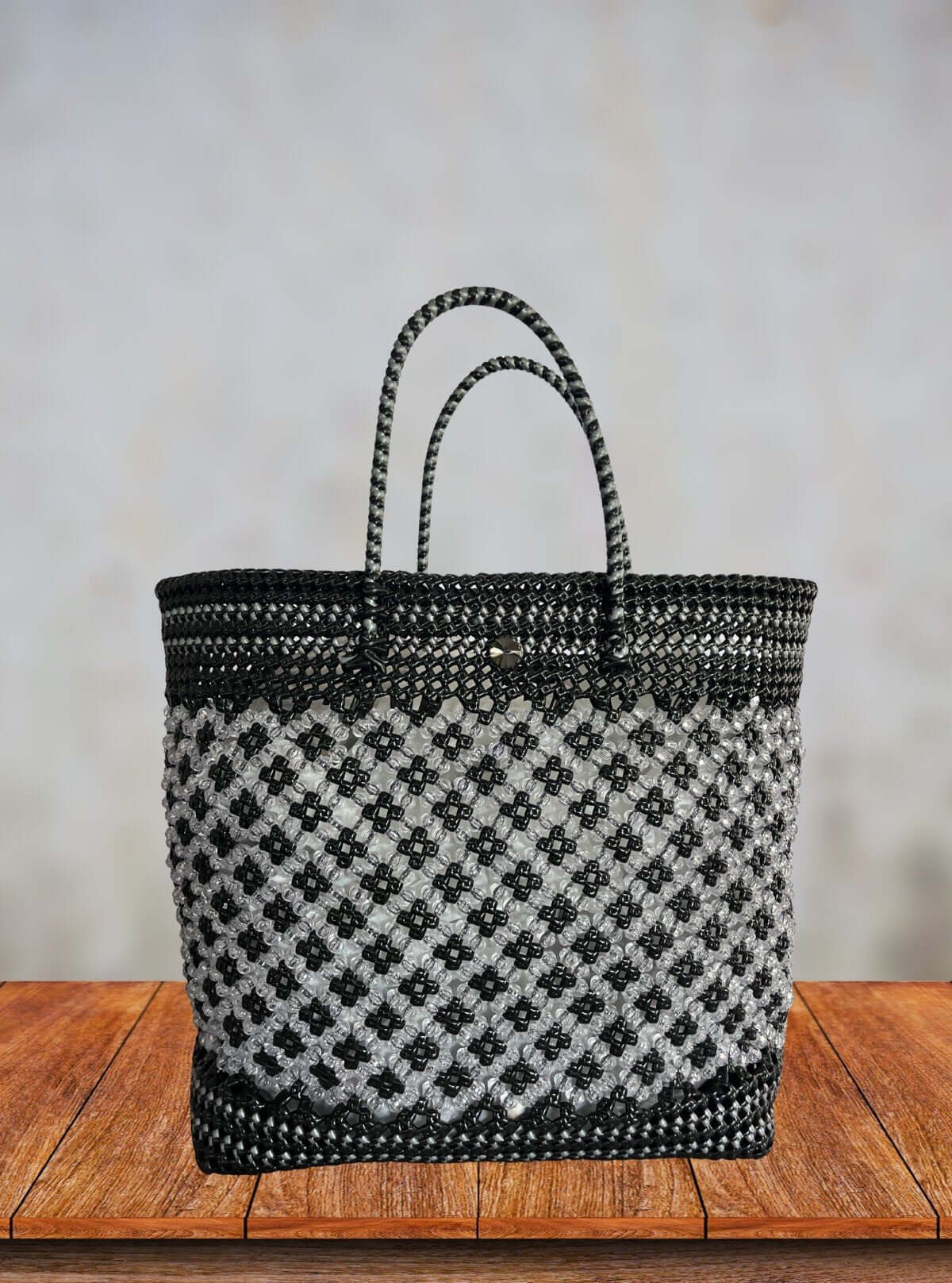 Grey Mosaic Handmade Beaded Tote Bag – Artisanal Sustainable Fashion - Boer and Fitch
