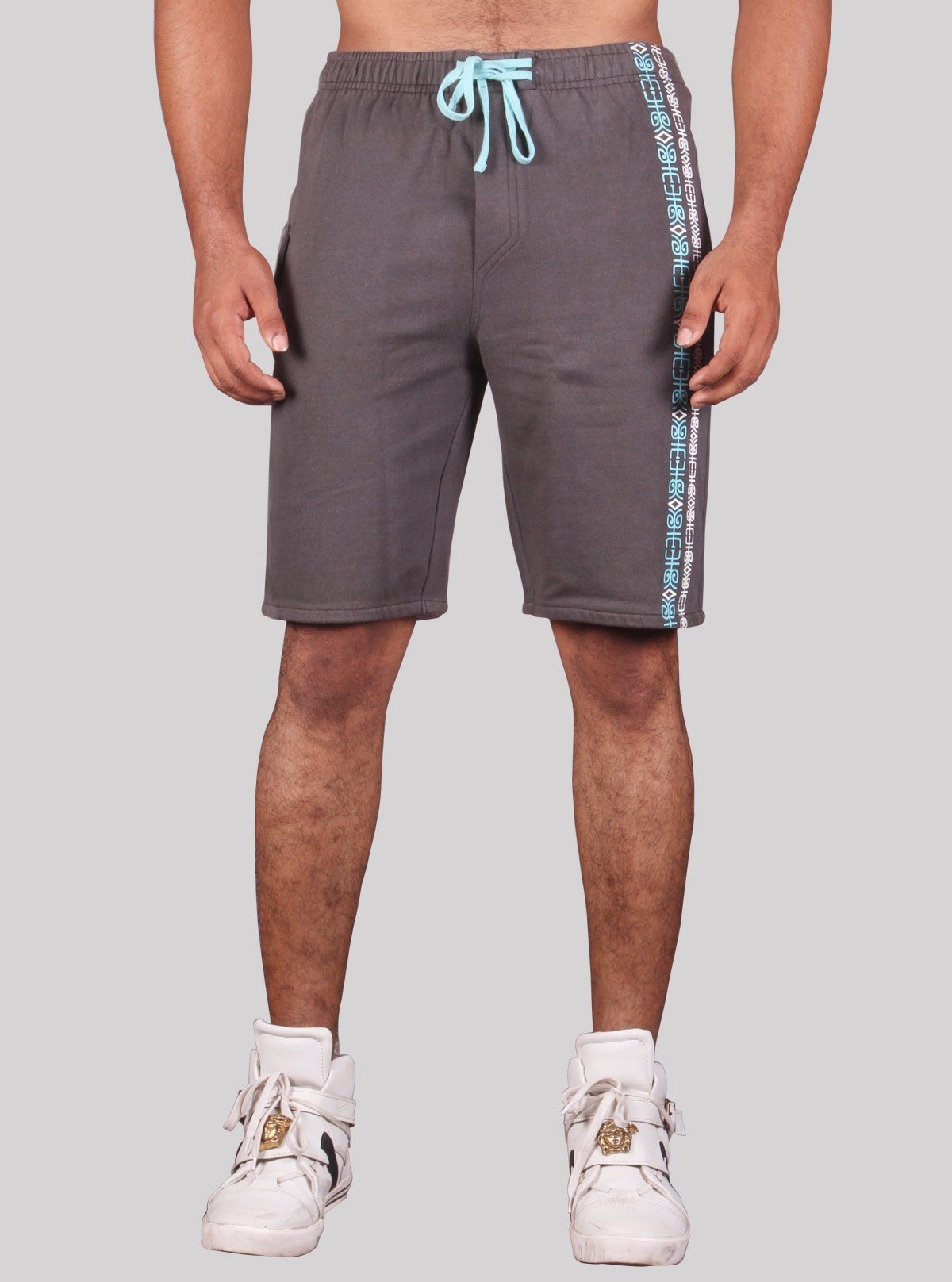 Grey Printed Fleece Shorts for Men – Casual Comfort Wear by Boer and Fitch - Boer and Fitch