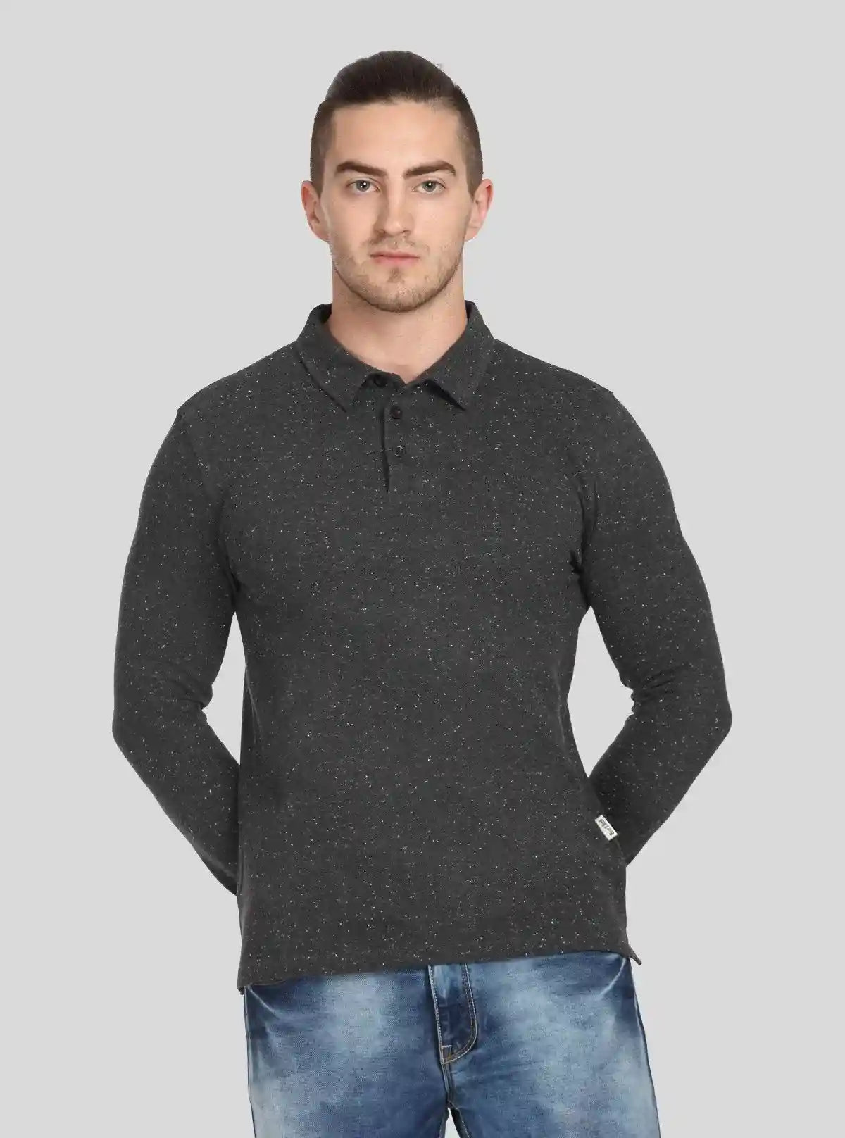 Men’s Black Textured Long Sleeve Polo T-Shirt – Premium Comfort & Style | Buy Online at  Boer and Fitch