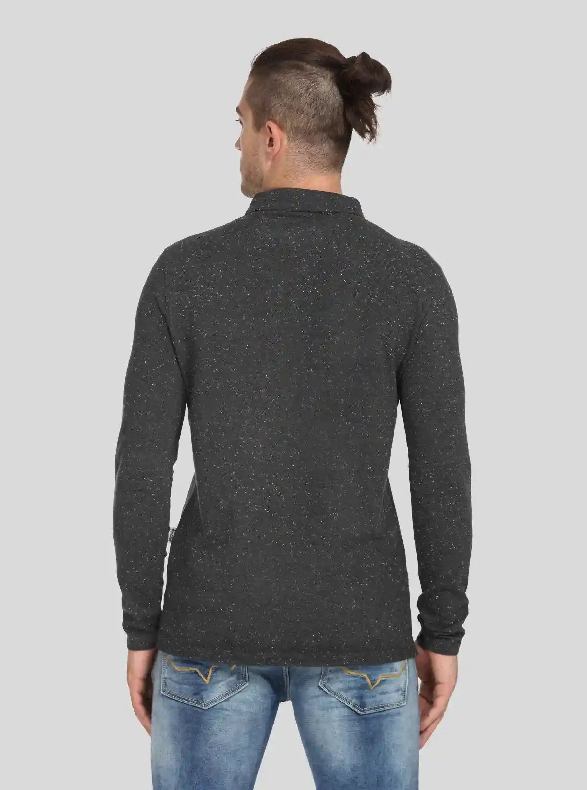 Men’s Black Textured Long Sleeve Polo T-Shirt – Premium Comfort & Style | Buy Online at  Boer and Fitch