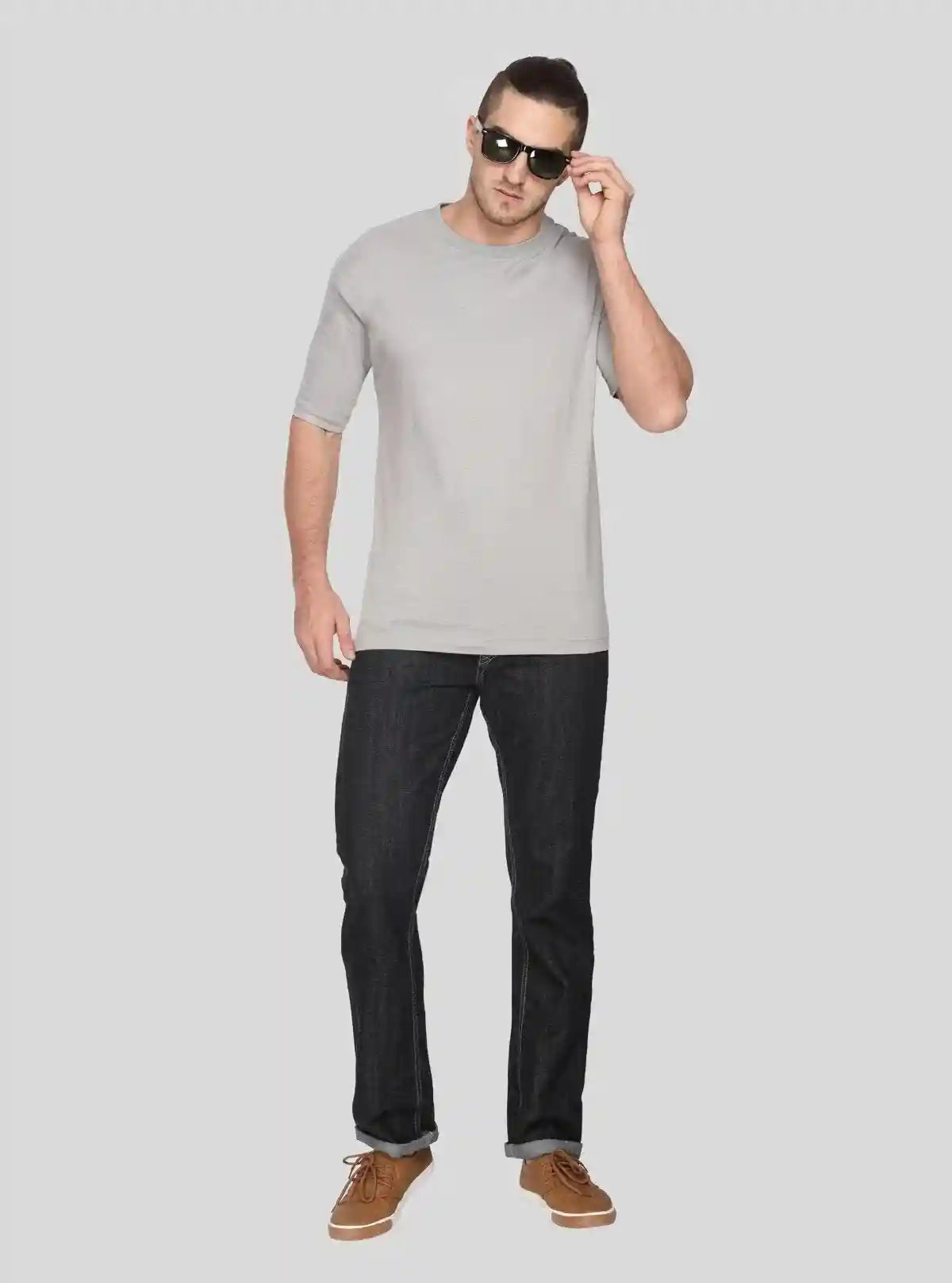 Men's Grey Basic Round Neck T-Shirt – Minimalist Style for Daily Comfort | Buy Online at  Boer and Fitch