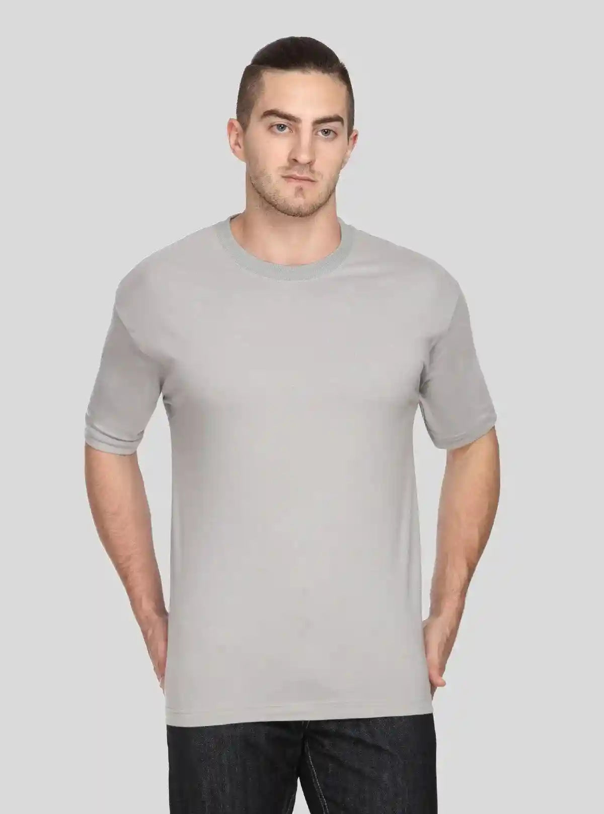 Men's Grey Basic Round Neck T-Shirt – Minimalist Style for Daily Comfort | Buy Online at  Boer and Fitch