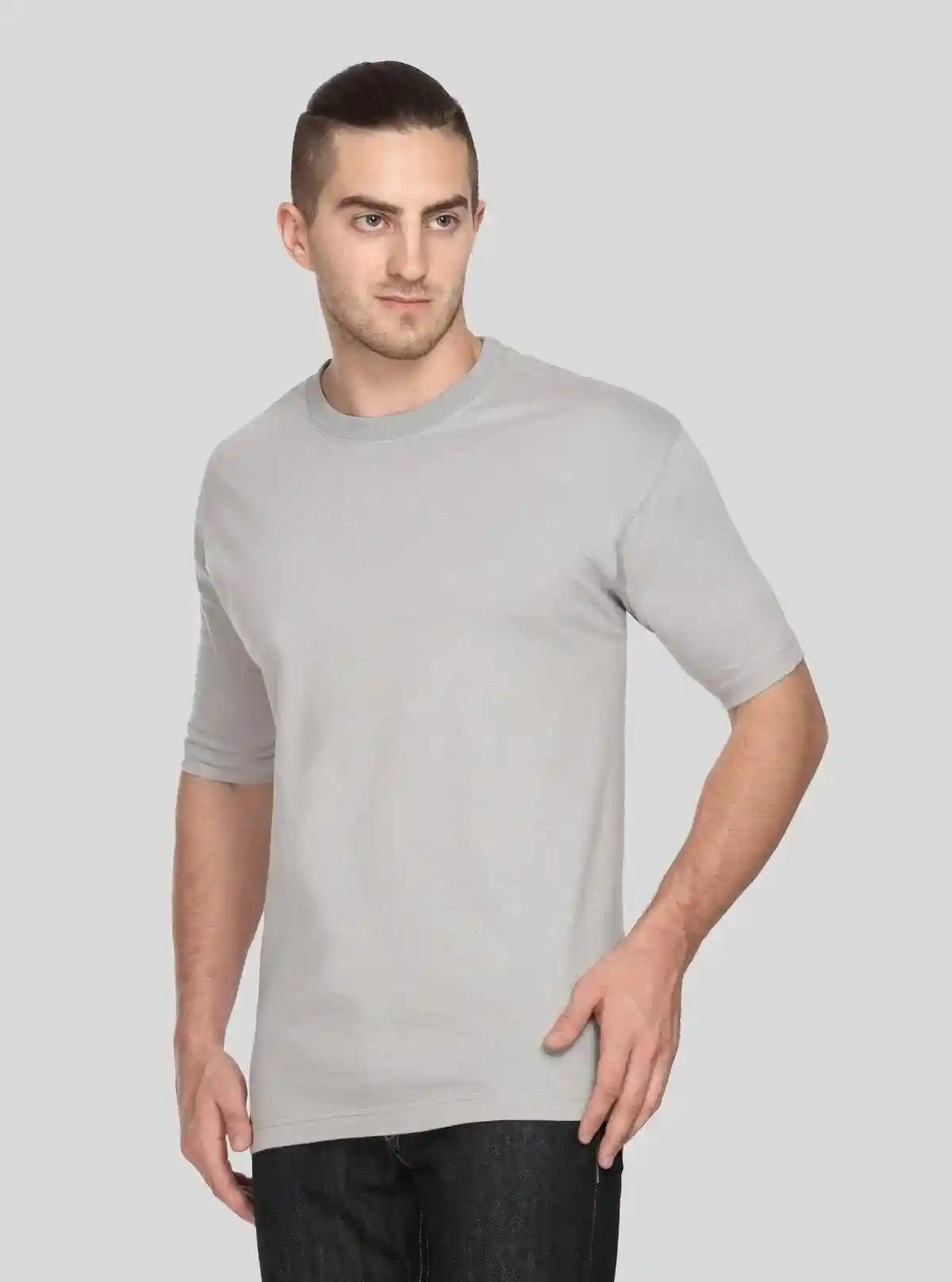 Men's Grey Basic Round Neck T-Shirt – Minimalist Style for Daily Comfort | Buy Online at  Boer and Fitch