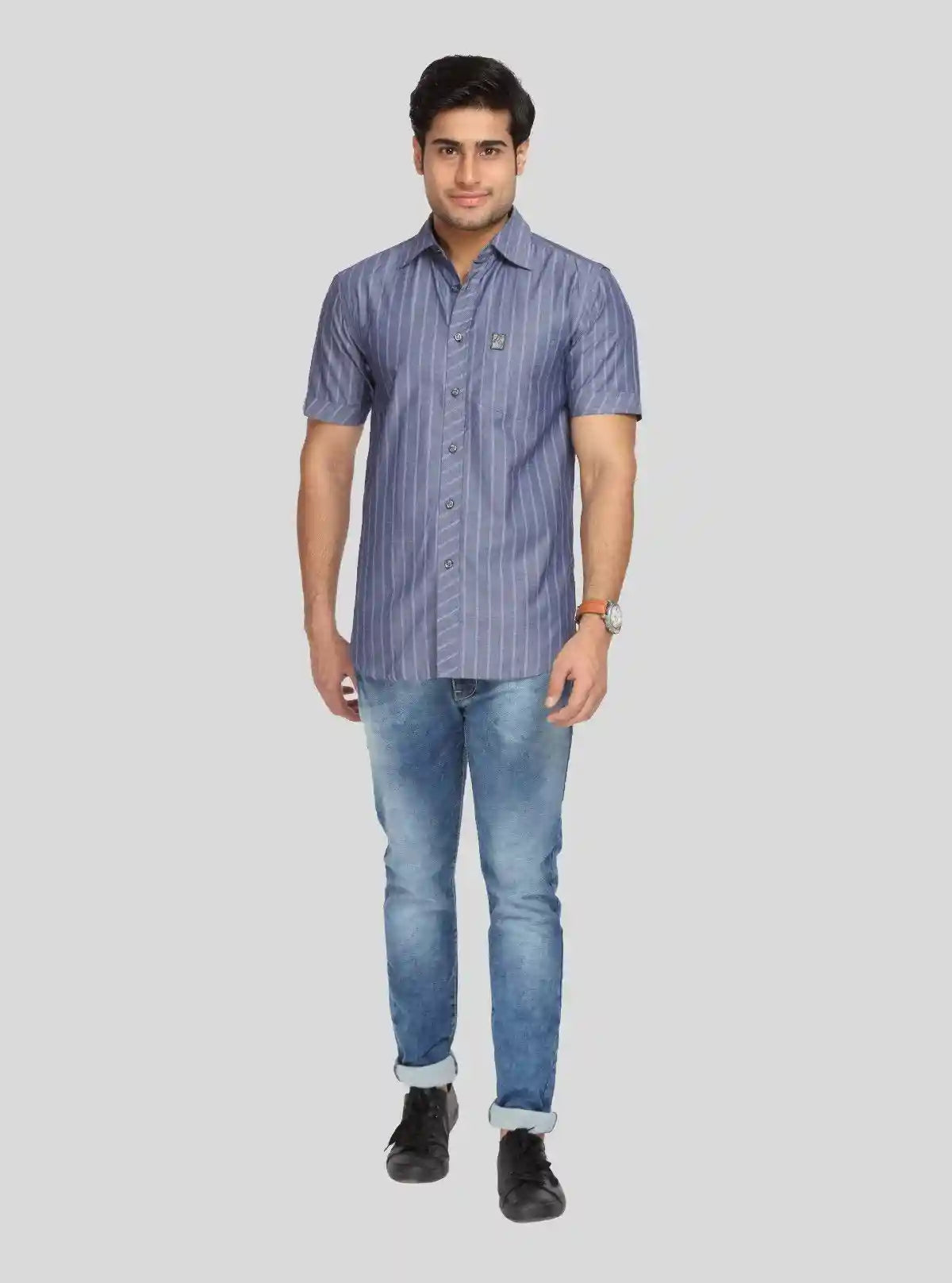 Men’s Indigo Striped Linen Shirt – Breathable Summer Essential | Buy Online at  Boer and Fitch
