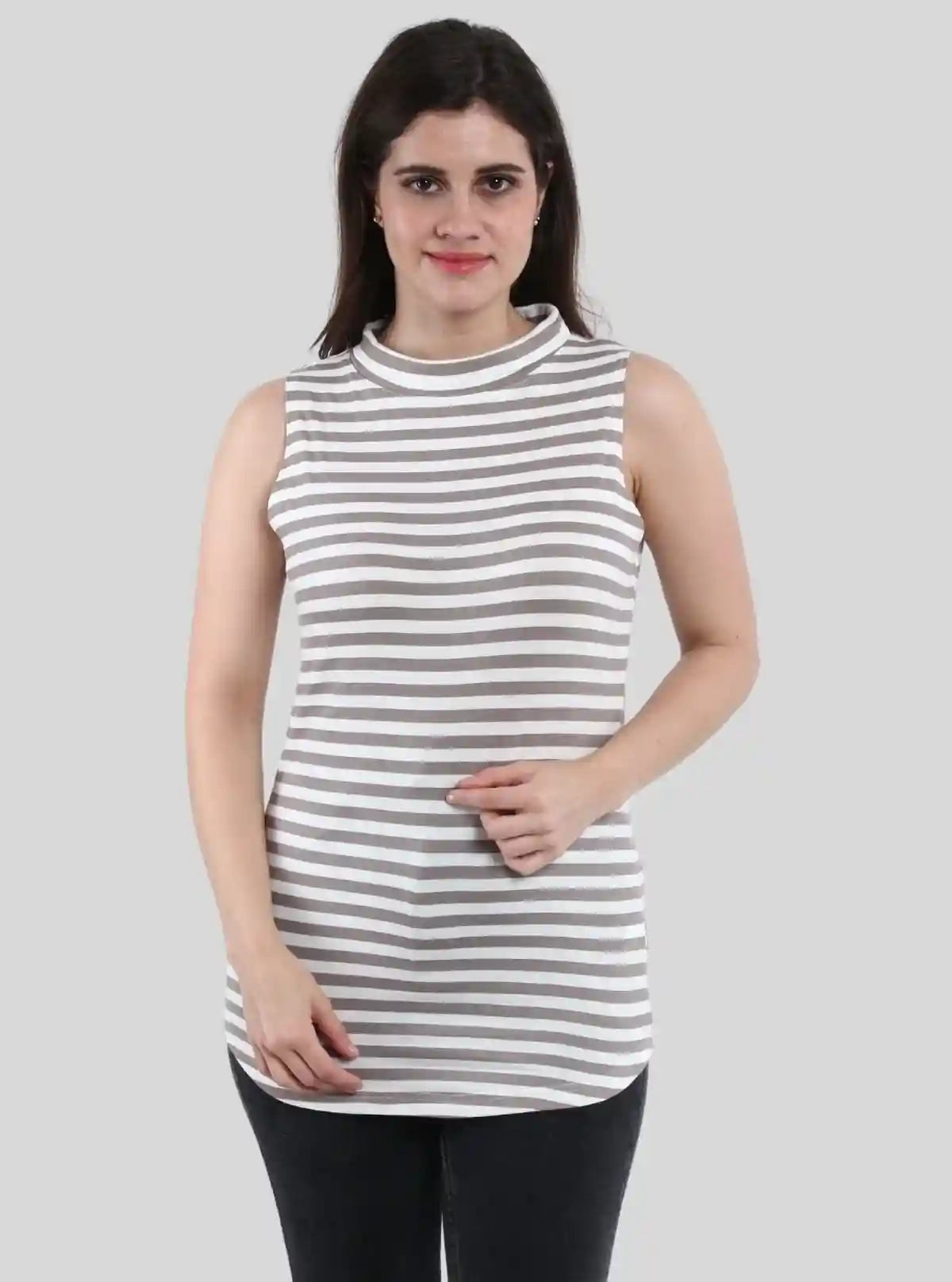 Women’s Grey Striped High Neck Top – Elegant Cotton Blend by Boer and Fitch | Buy Online at  Boer and Fitch