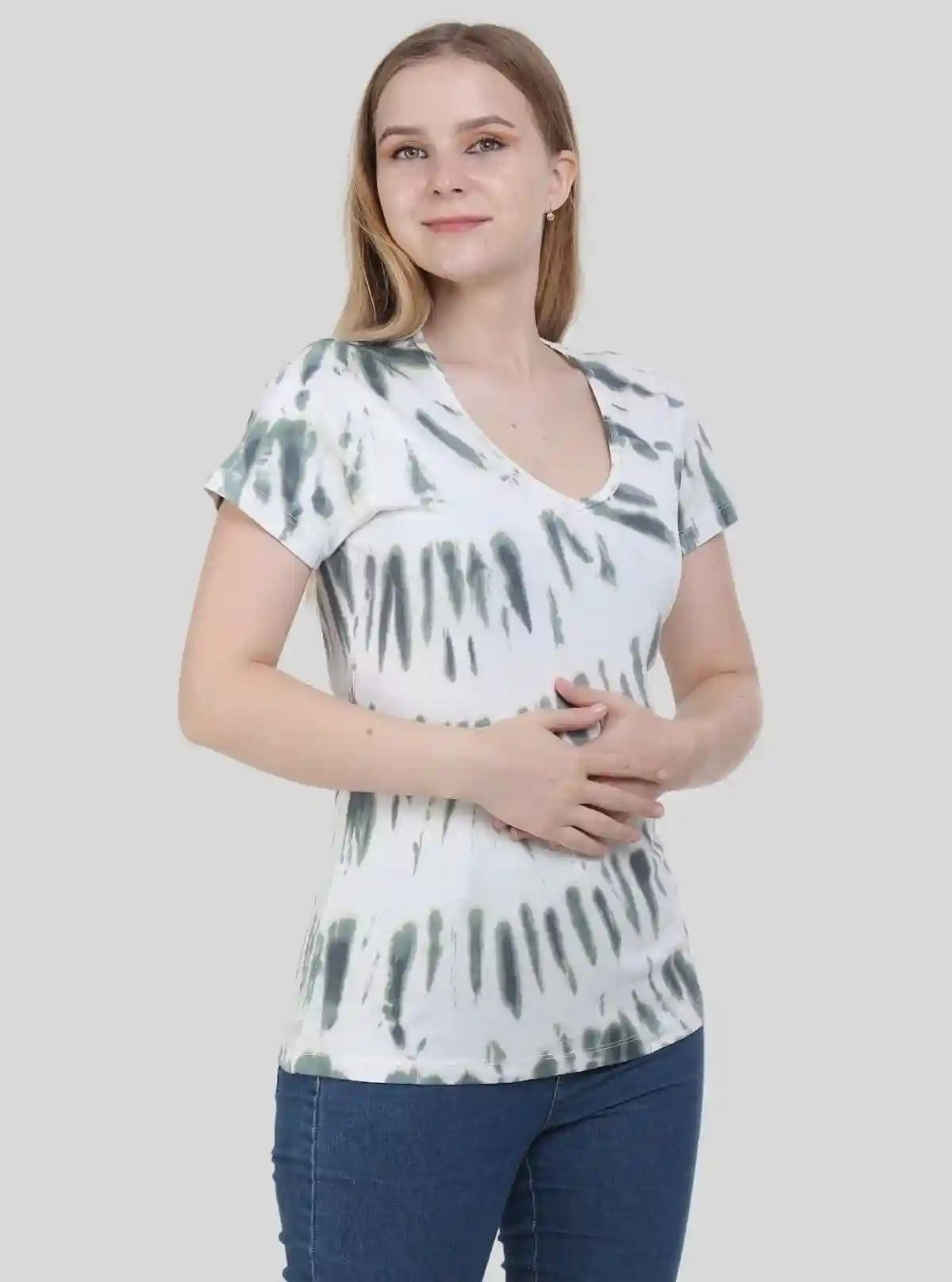 Women’s Light Grey Tie and Dye V-Neck Short Sleeve Cotton Jersey T-Shirt by Boer and Fitch from Boer and Fitch | Buy Online at gep32c-qs.myshopify.com