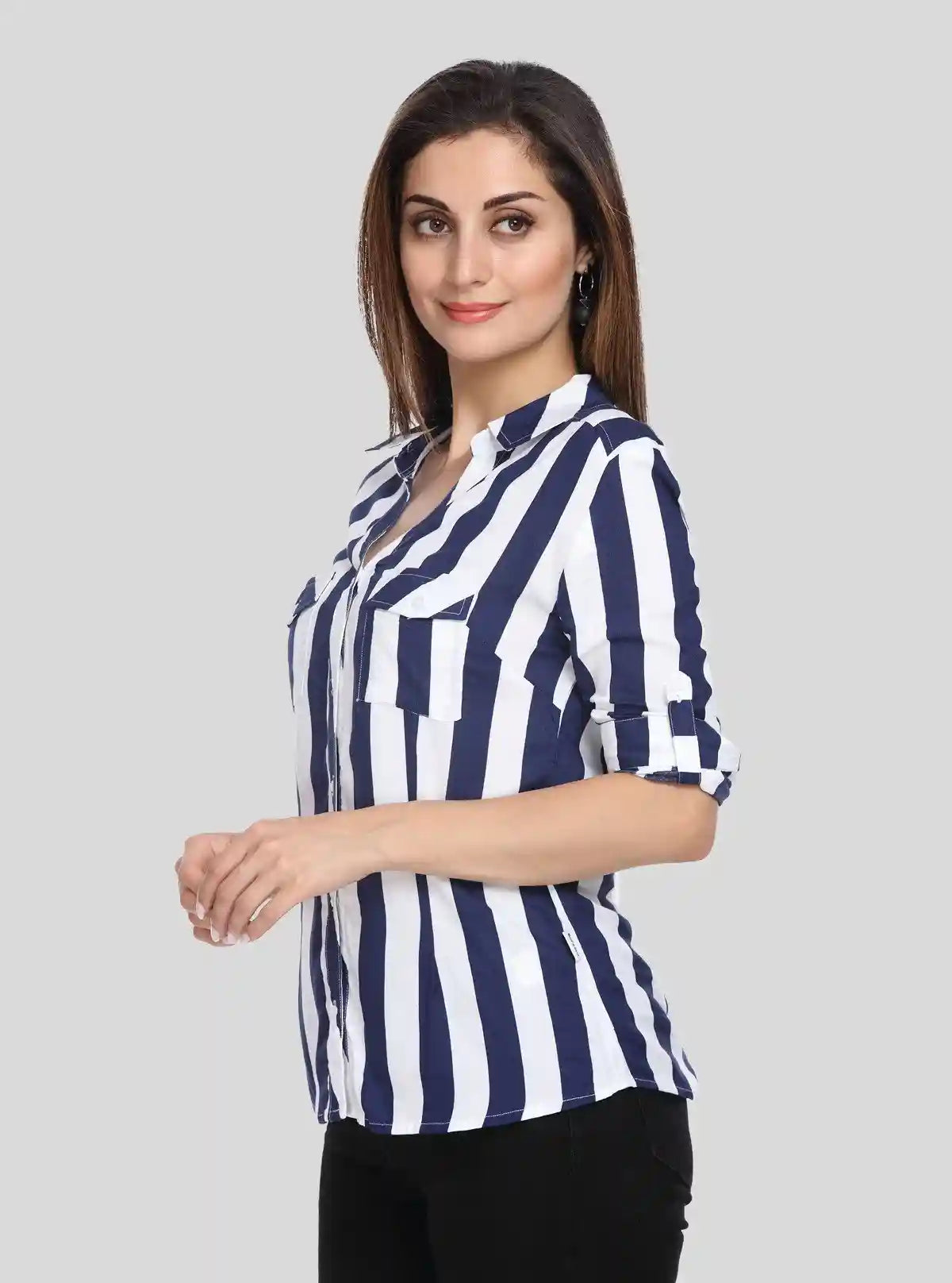 Women's Navy Blue Vertical Stripe Long Sleeve Shirt – Boer and Fitch | Buy Online at  Boer and Fitch