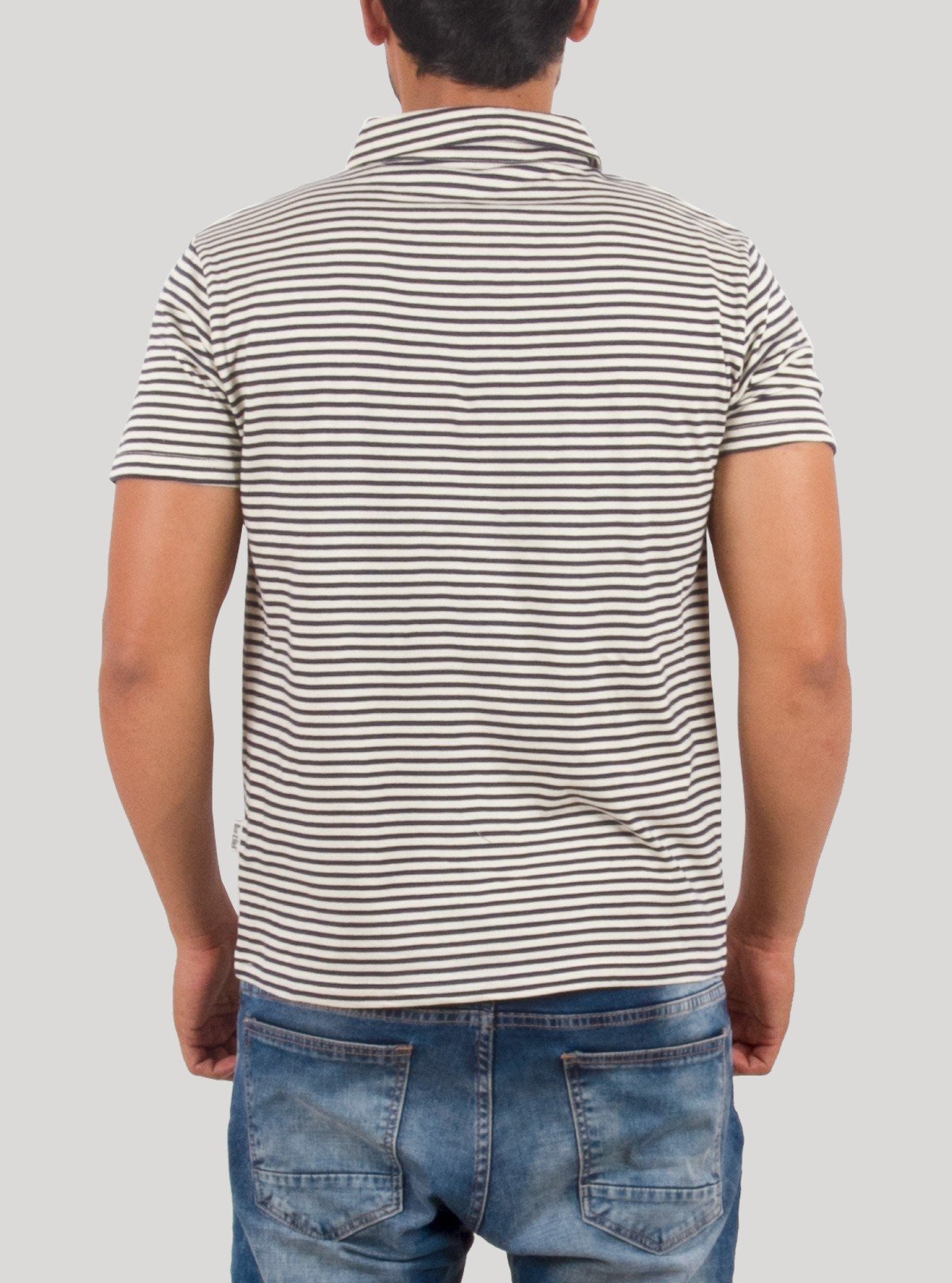 Grey Stripe Self Collar Polo T-Shirt with Patch Pocket – Boer and Fitch - Boer and Fitch