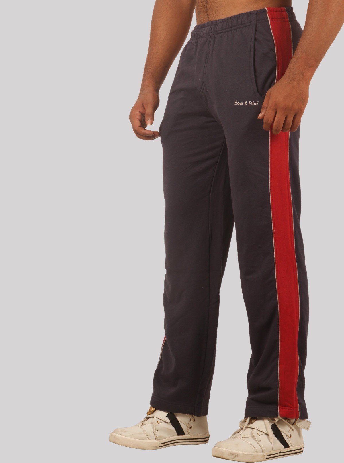 Grey Track Pants with Red Stripes for Men – Comfortable Sportswear by Boer and Fitch - Boer and Fitch