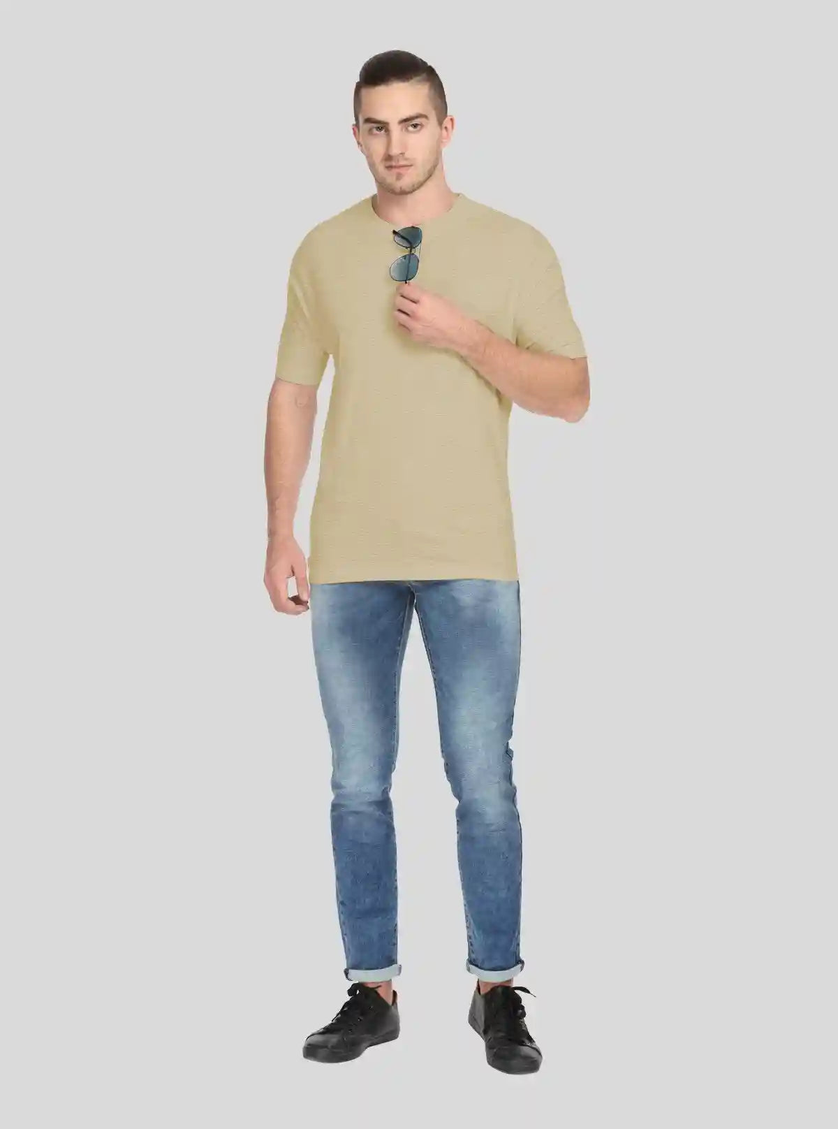 Men’s Beige Round Neck T-Shirt – Comfortable & Stylish | Boer & Fitch | Buy Online at  Boer and Fitch