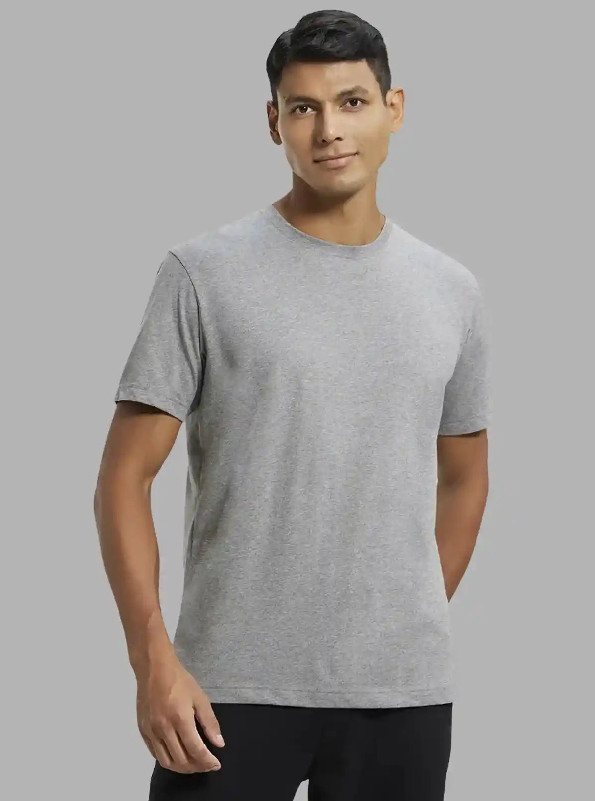 Men's Grey Melange Basic Crew Neck T-Shirt – Classic Comfort Redefined