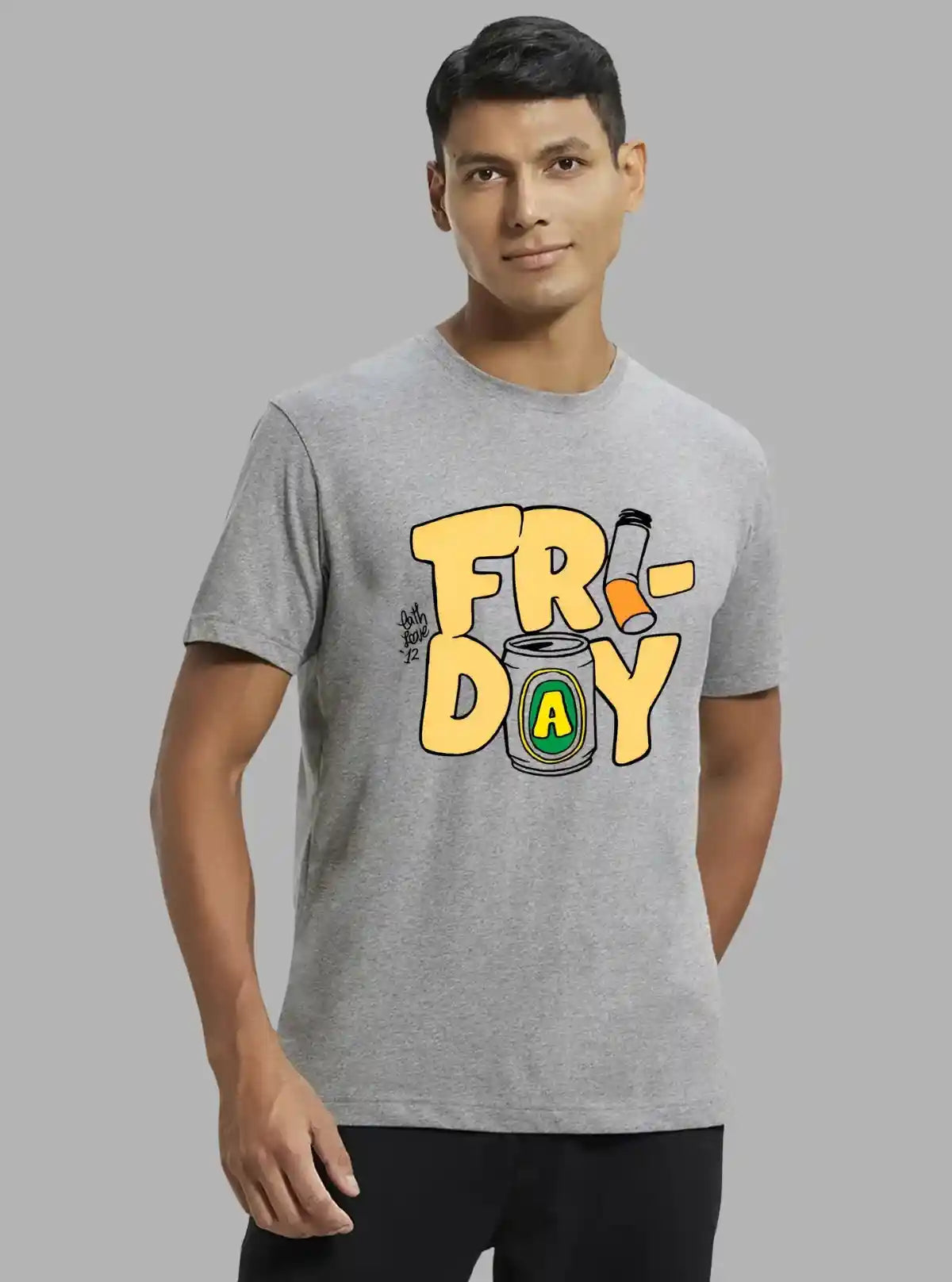 Men's Grey Melange Printed T-Shirt – Modern Graphic Tee in Soft Cotton