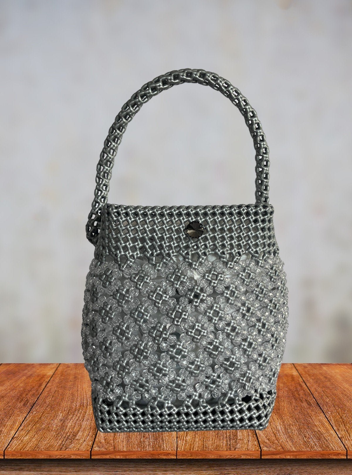 Handmade Grey Beaded Tote Bag – Eco - Friendly Shopper - Boer and Fitch