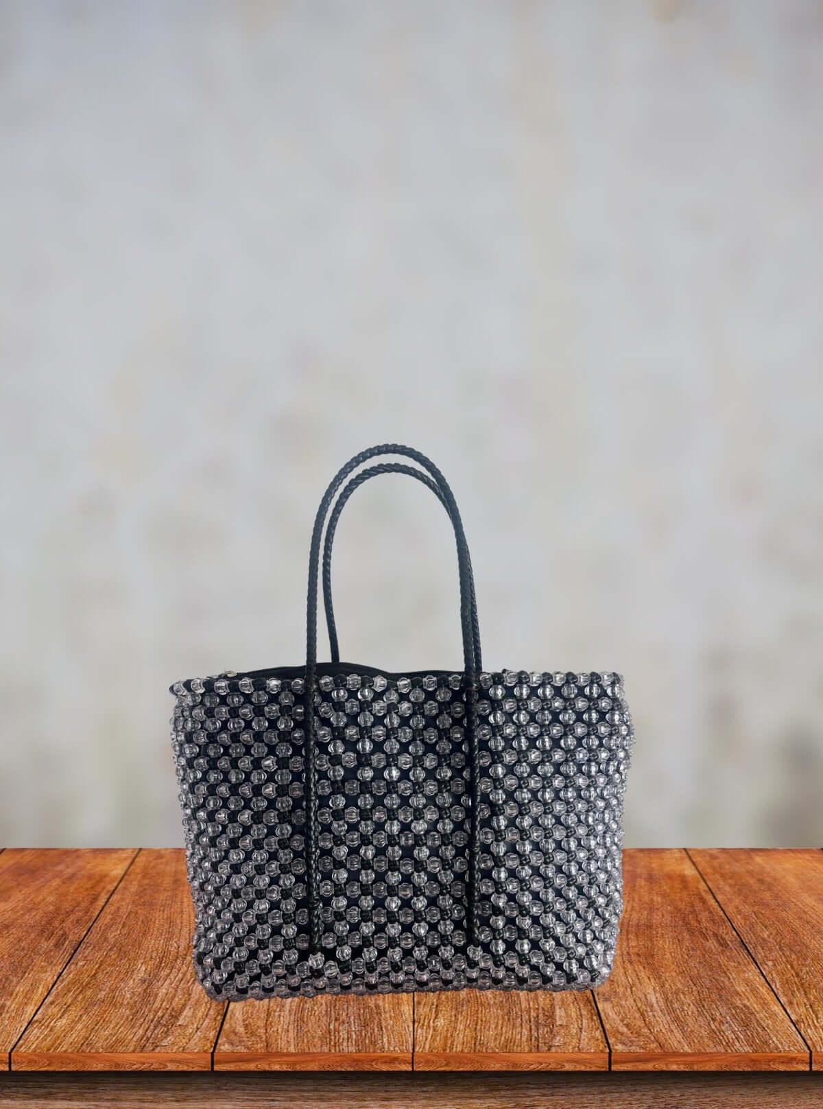 Handmade Women’s Black & Grey Wire Bag with Glass Beads – Elegant Handcrafted Tote - Boer and Fitch