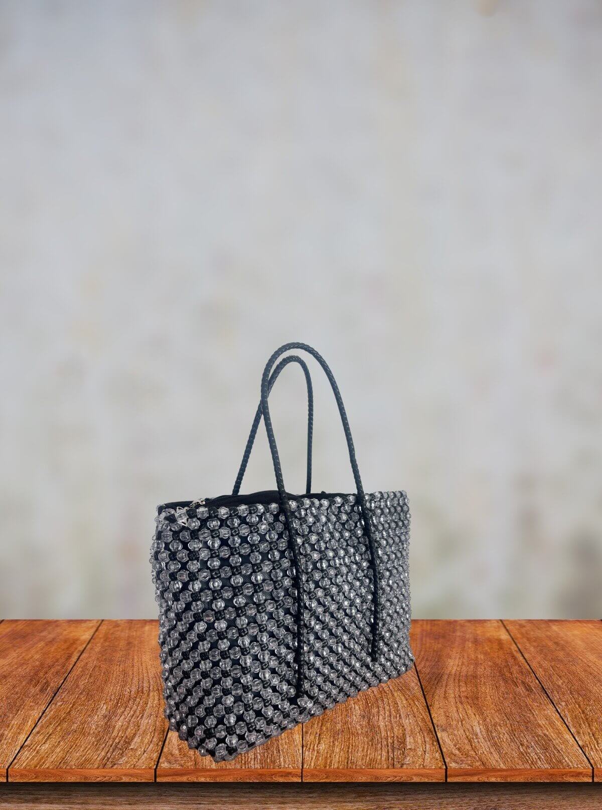 Handmade Women’s Black & Grey Wire Bag with Glass Beads – Elegant Handcrafted Tote - Boer and Fitch