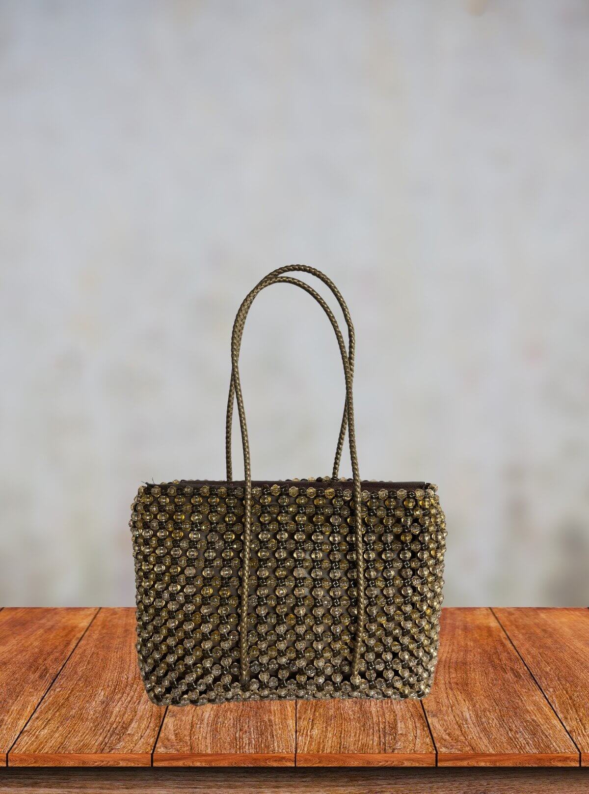 Handmade Women’s Yellow Wire Bag with Glass Beads – Stylish Handcrafted Designer Tote - Boer and Fitch