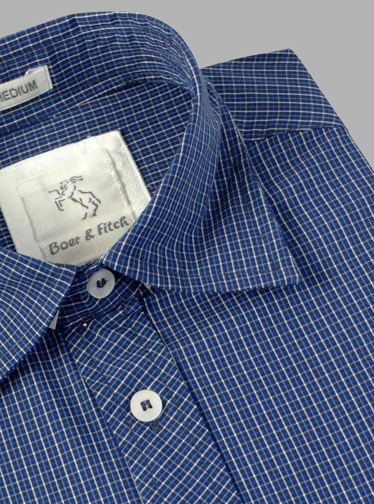 Ink Blue Micro Checked Slim Fit Full Sleeve Shirt for Men – Casual & Smart by Boer and Fitch - Boer and Fitch