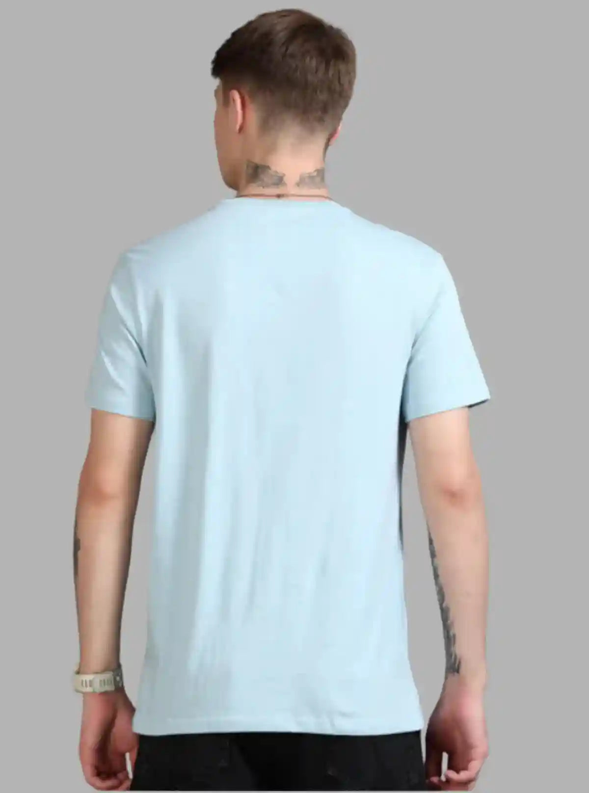 Men's Pastel Blue Basic Round Neck T-Shirt – Soft Color, Everyday Comfort