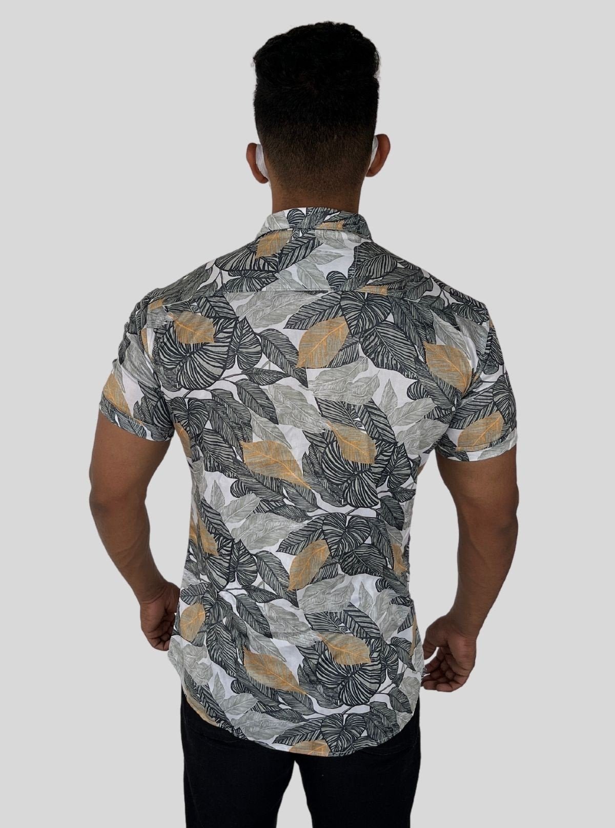 Men’s Ash Leafy Printed Poly Shirt – Tropical - Inspired Slim Fit by Boer & Fitch - Boer and Fitch