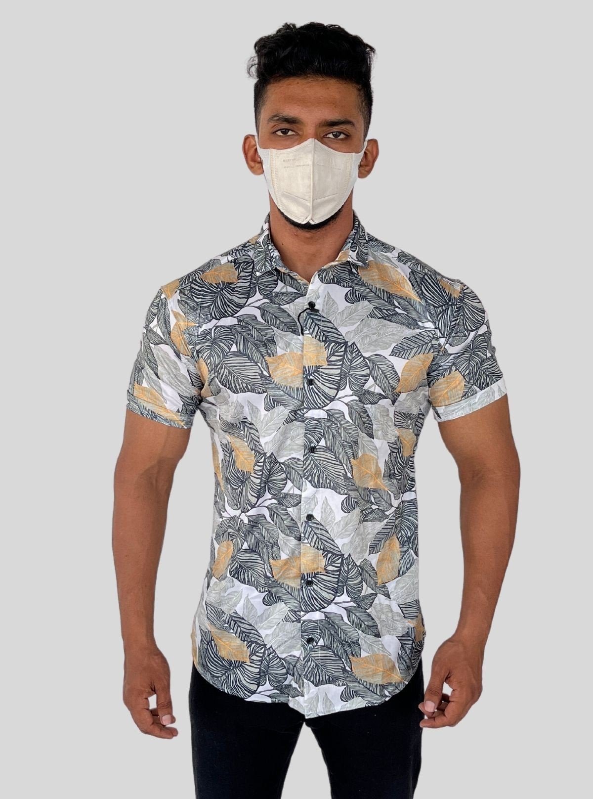Men’s Ash Leafy Printed Poly Shirt – Tropical - Inspired Slim Fit by Boer & Fitch - Boer and Fitch