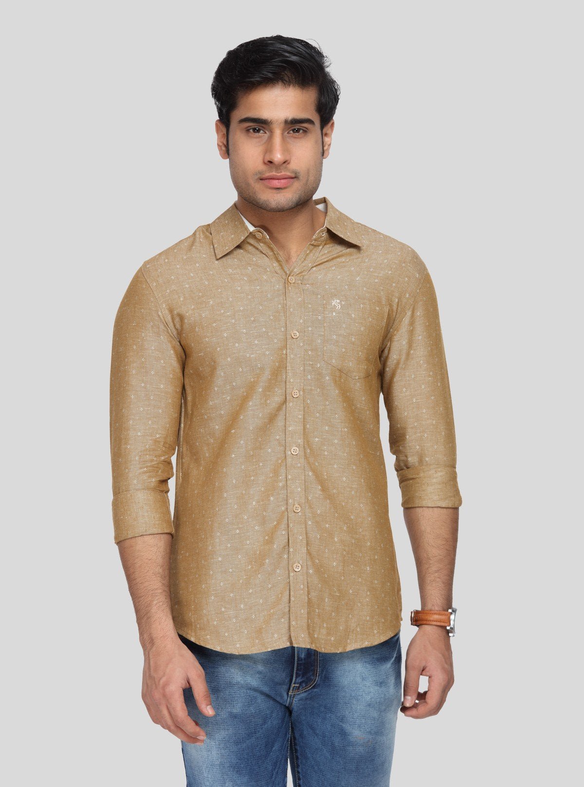 Men’s Beige Textured Printed Slim Fit Shirt – Refined Style by Boer & Fitch - Boer and Fitch