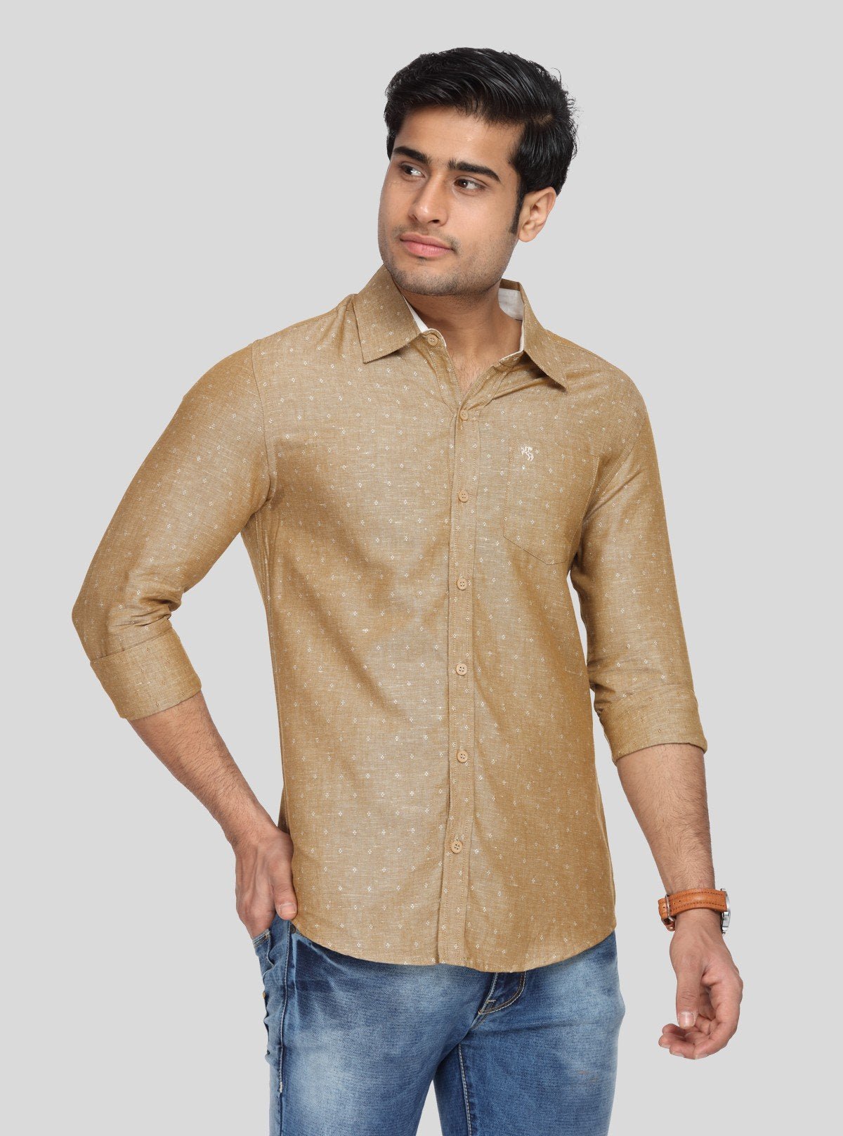 Men’s Beige Textured Printed Slim Fit Shirt – Refined Style by Boer & Fitch - Boer and Fitch