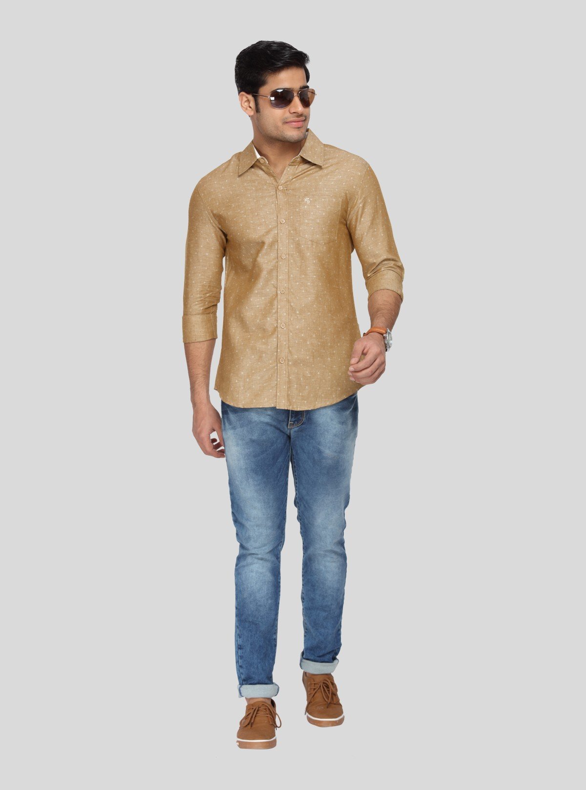 Men’s Beige Textured Printed Slim Fit Shirt – Refined Style by Boer & Fitch - Boer and Fitch