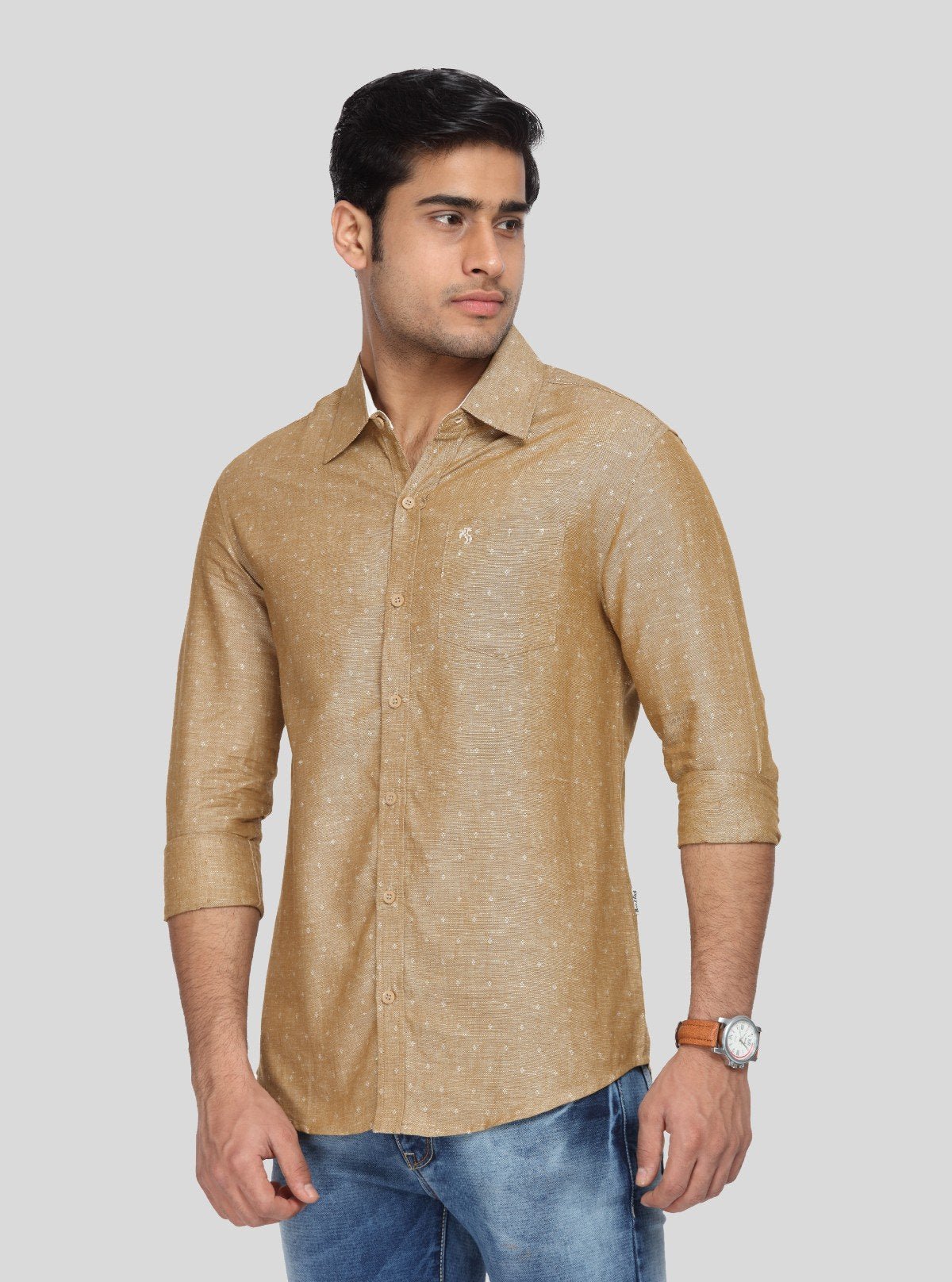 Men’s Beige Textured Printed Slim Fit Shirt – Refined Style by Boer & Fitch - Boer and Fitch