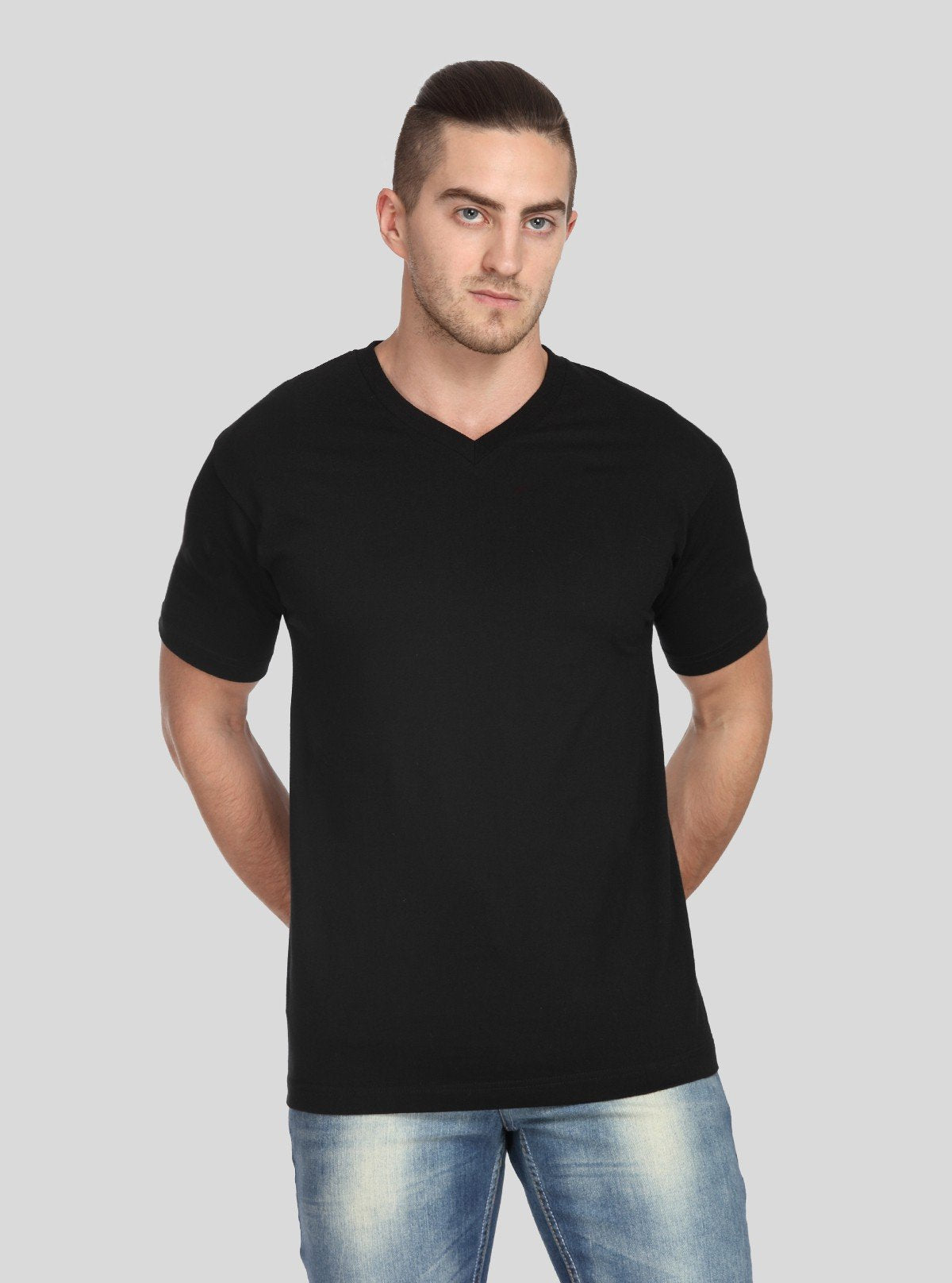 Men’s Black Basic V - Neck T-Shirt – Classic Everyday Comfort Cotton Tee - Boer and Fitch